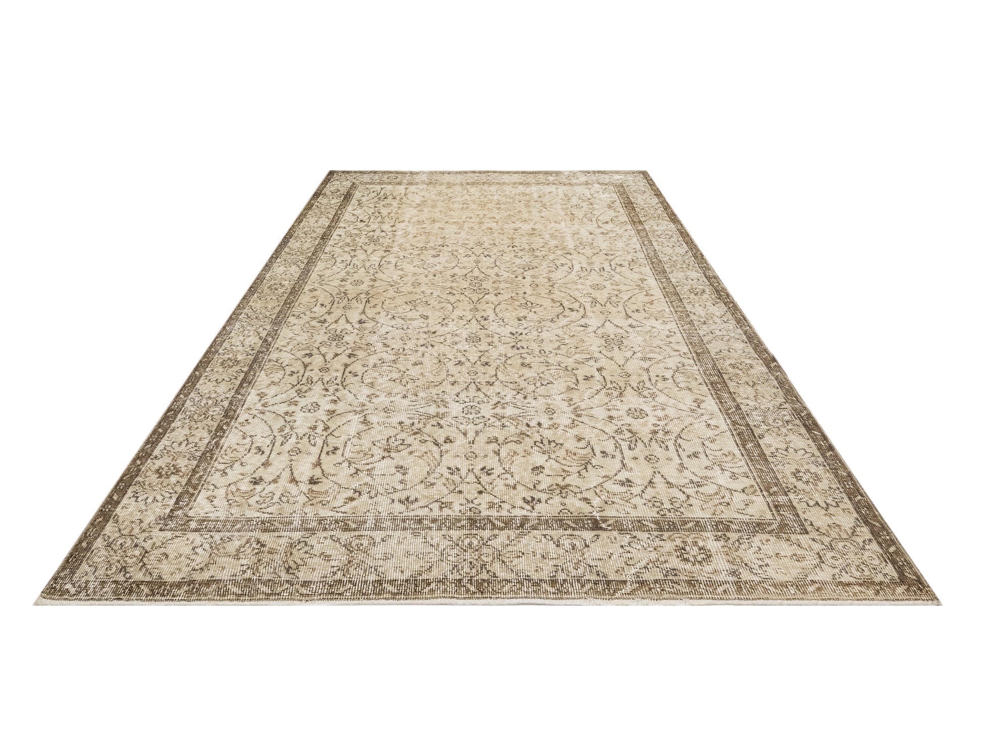 Vintage Kahverengi Çerçeveli Yün ve Pamuk El Dokuma Halı 158x260 Şark Halı