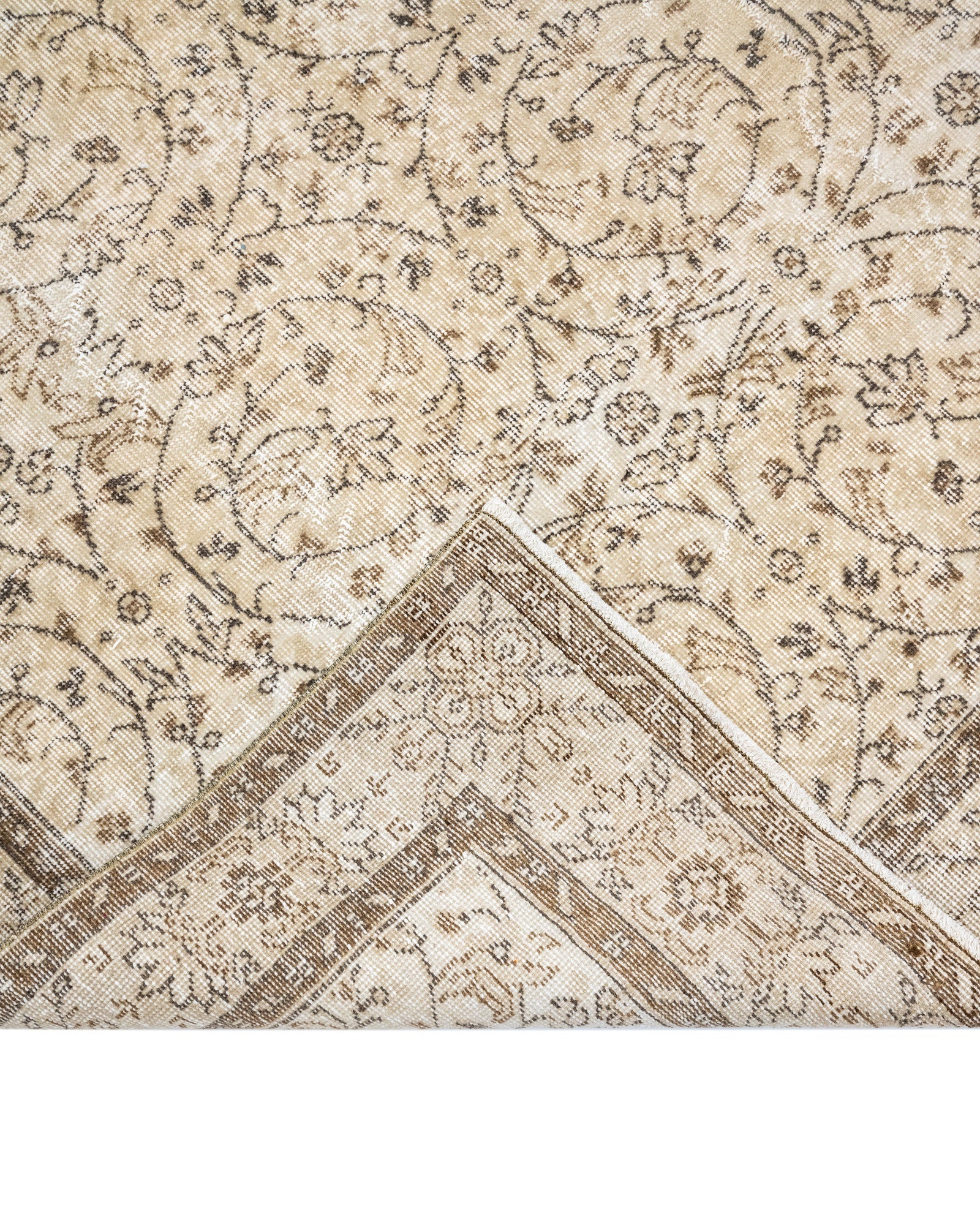 Vintage Kahverengi Çerçeveli Yün ve Pamuk El Dokuma Halı 158x260 Şark Halı