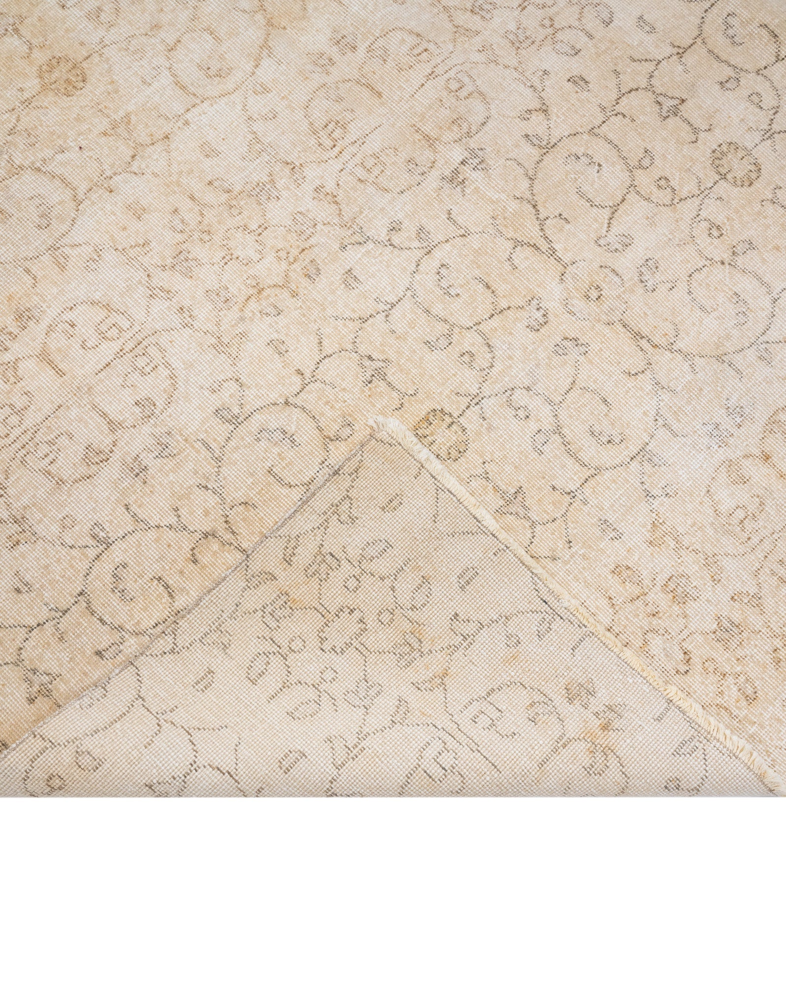 Vintage Bej Çiçekli Yün ve Pamuk El Dokuma Halı 166x280 Şark Halı