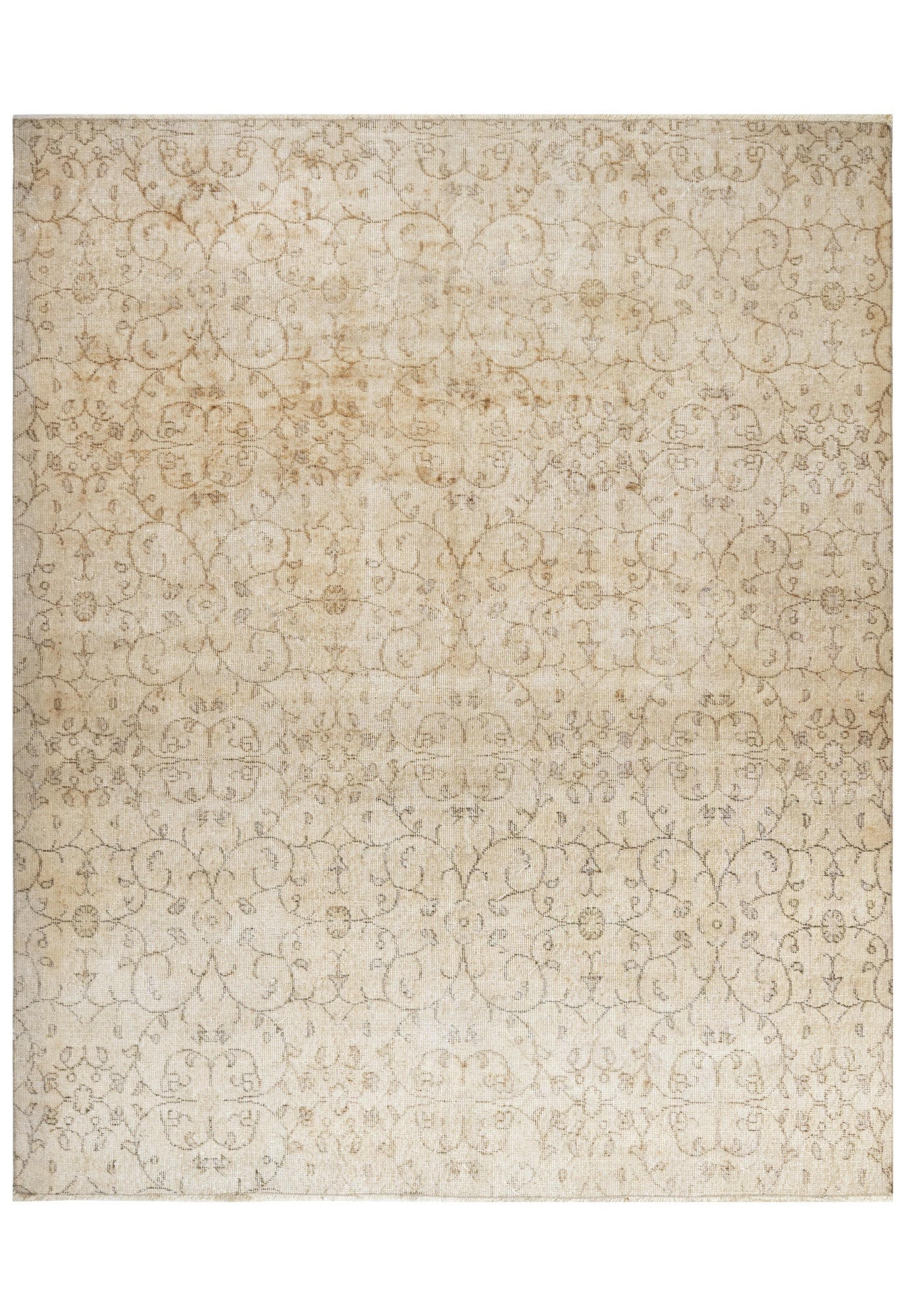 Vintage Bej Çiçekli Yün ve Pamuk El Dokuma Halı 166x280 Şark Halı