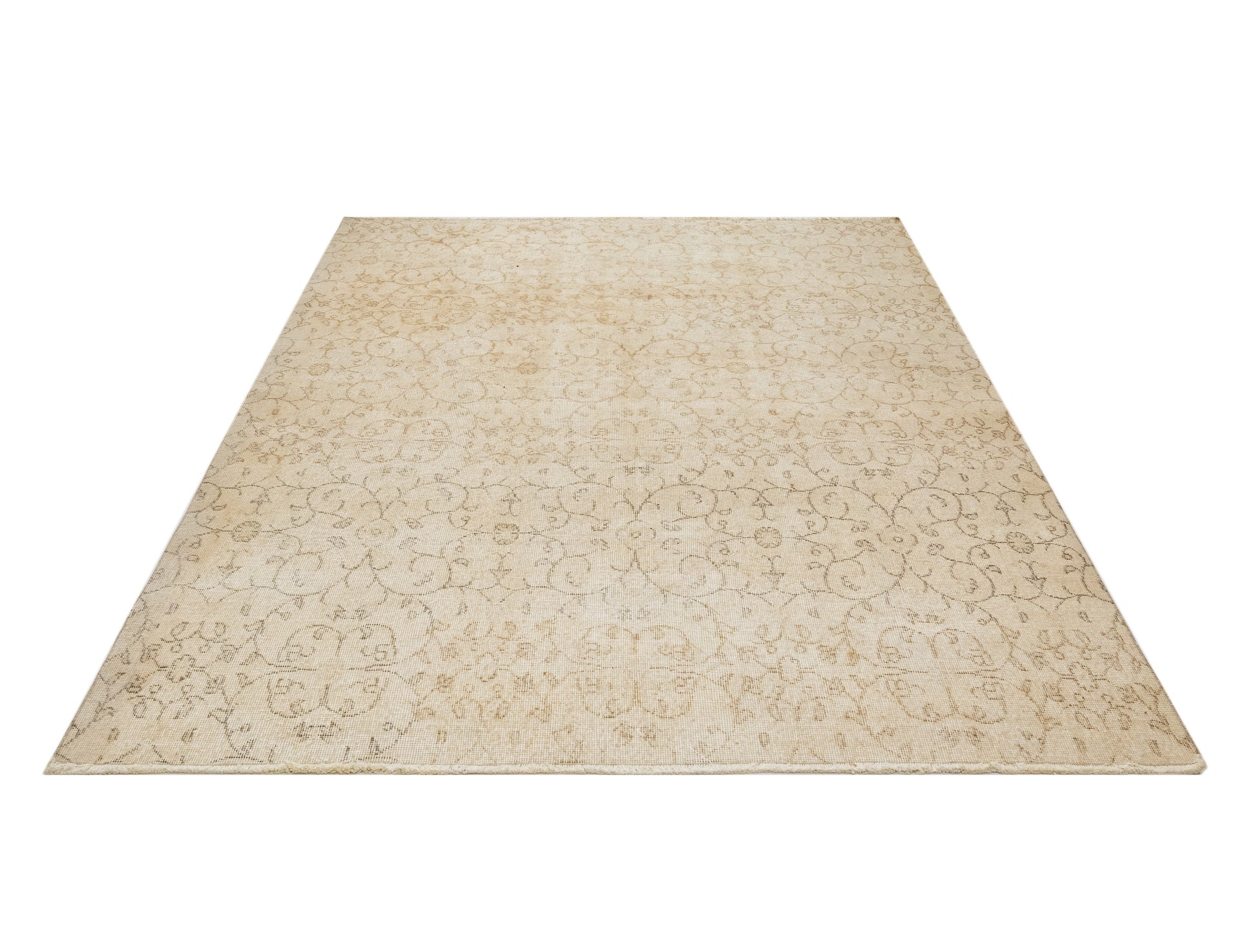 Vintage Bej Çiçekli Yün ve Pamuk El Dokuma Halı 166x280 Şark Halı