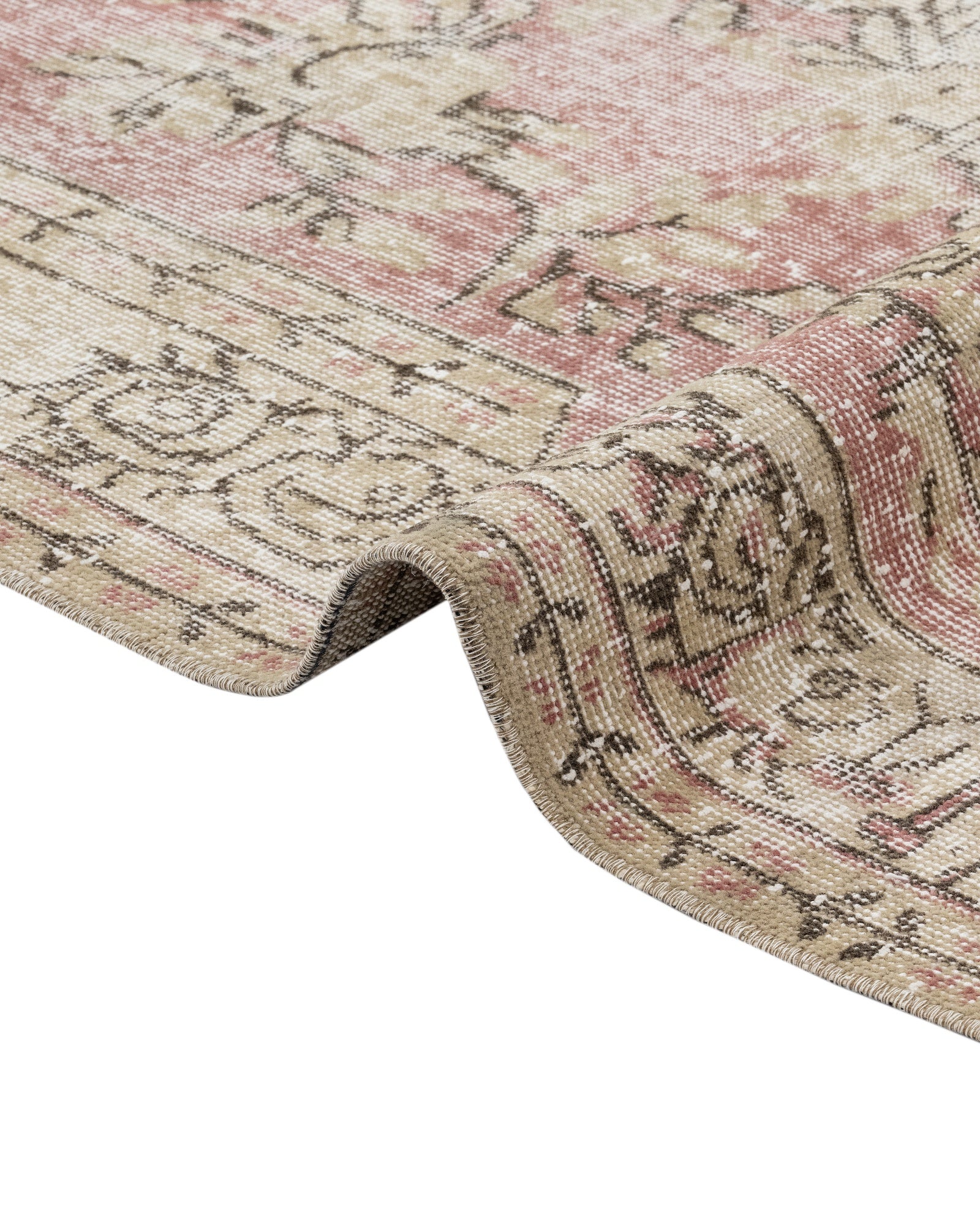 Vintage Pembe Göbekli Yün ve Pamuk El Dokuma Halı 296x170 Şark Halı