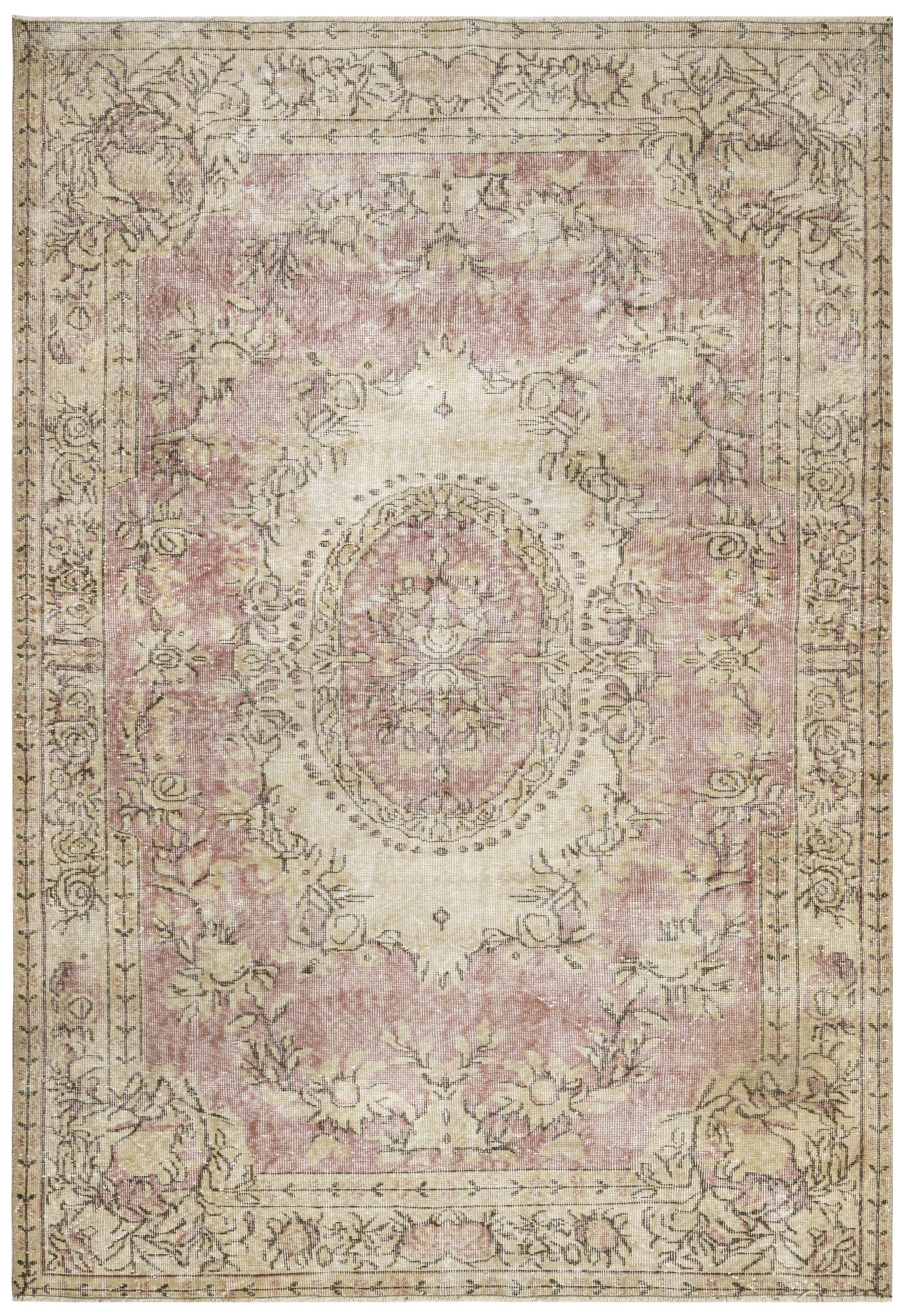 Vintage Pembe Göbekli Yün ve Pamuk El Dokuma Halı 296x170 Şark Halı