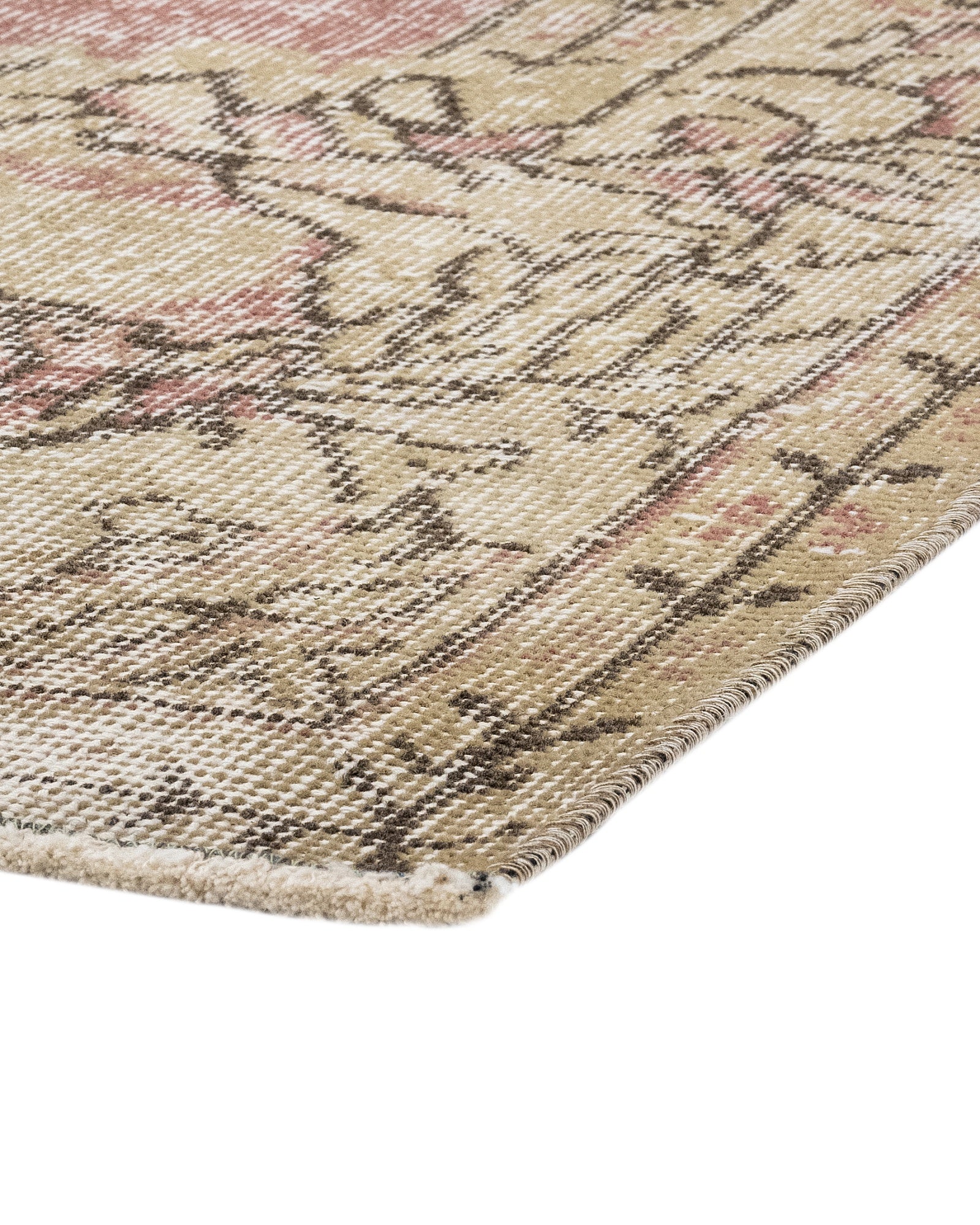 Vintage Pembe Göbekli Yün ve Pamuk El Dokuma Halı 296x170 Şark Halı