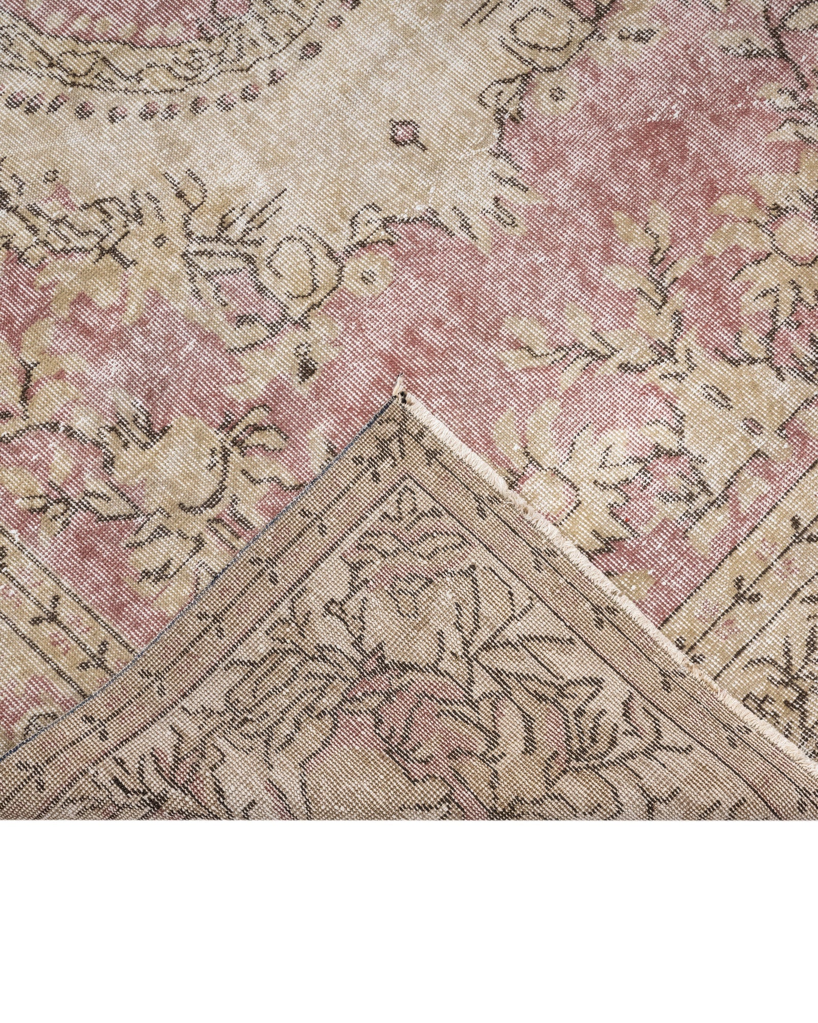 Vintage Pembe Göbekli Yün ve Pamuk El Dokuma Halı 296x170 Şark Halı