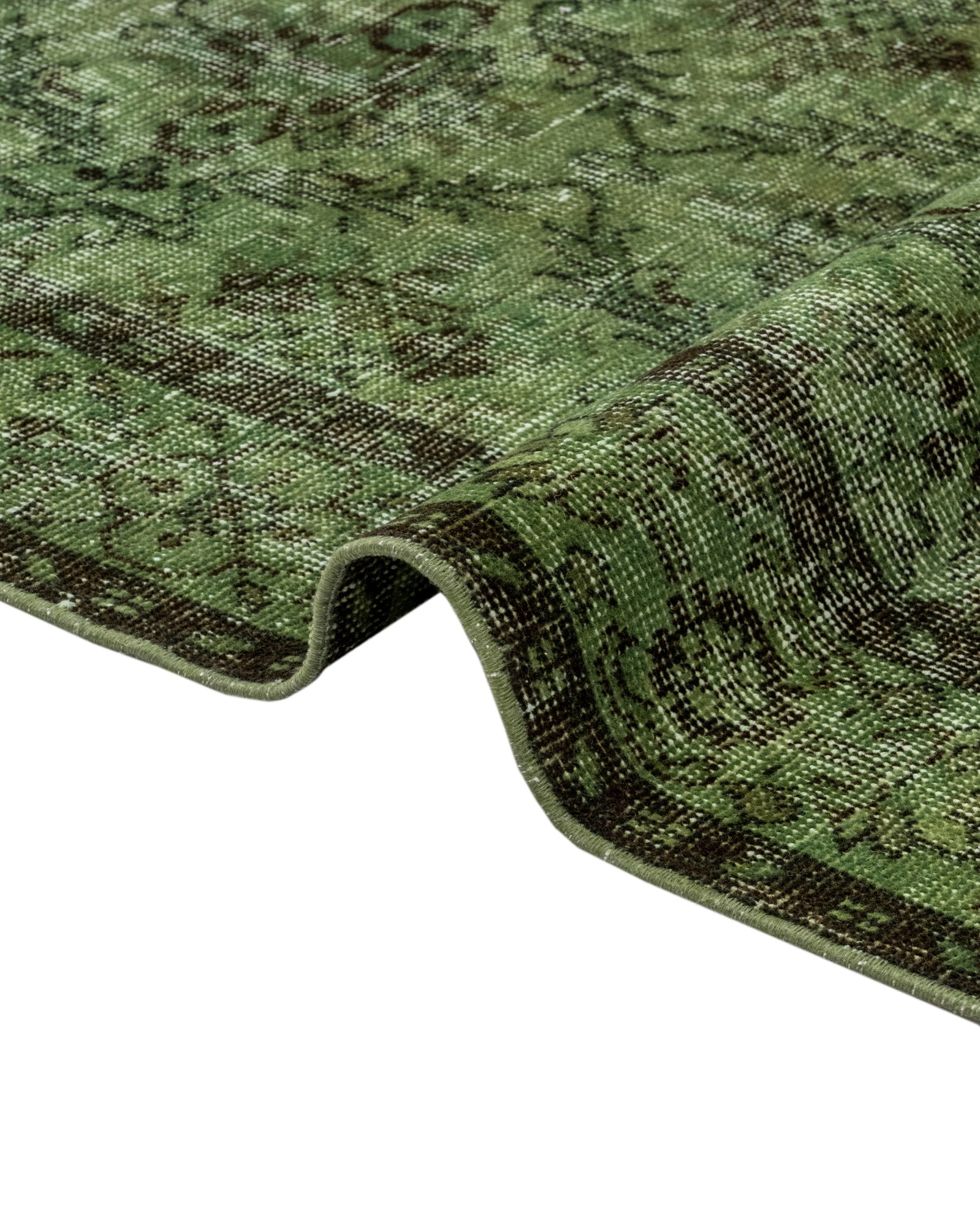 Vintage Yeşil Çerçeveli Yün ve Pamuk El Dokuma Halı 188x279 Şark Halı