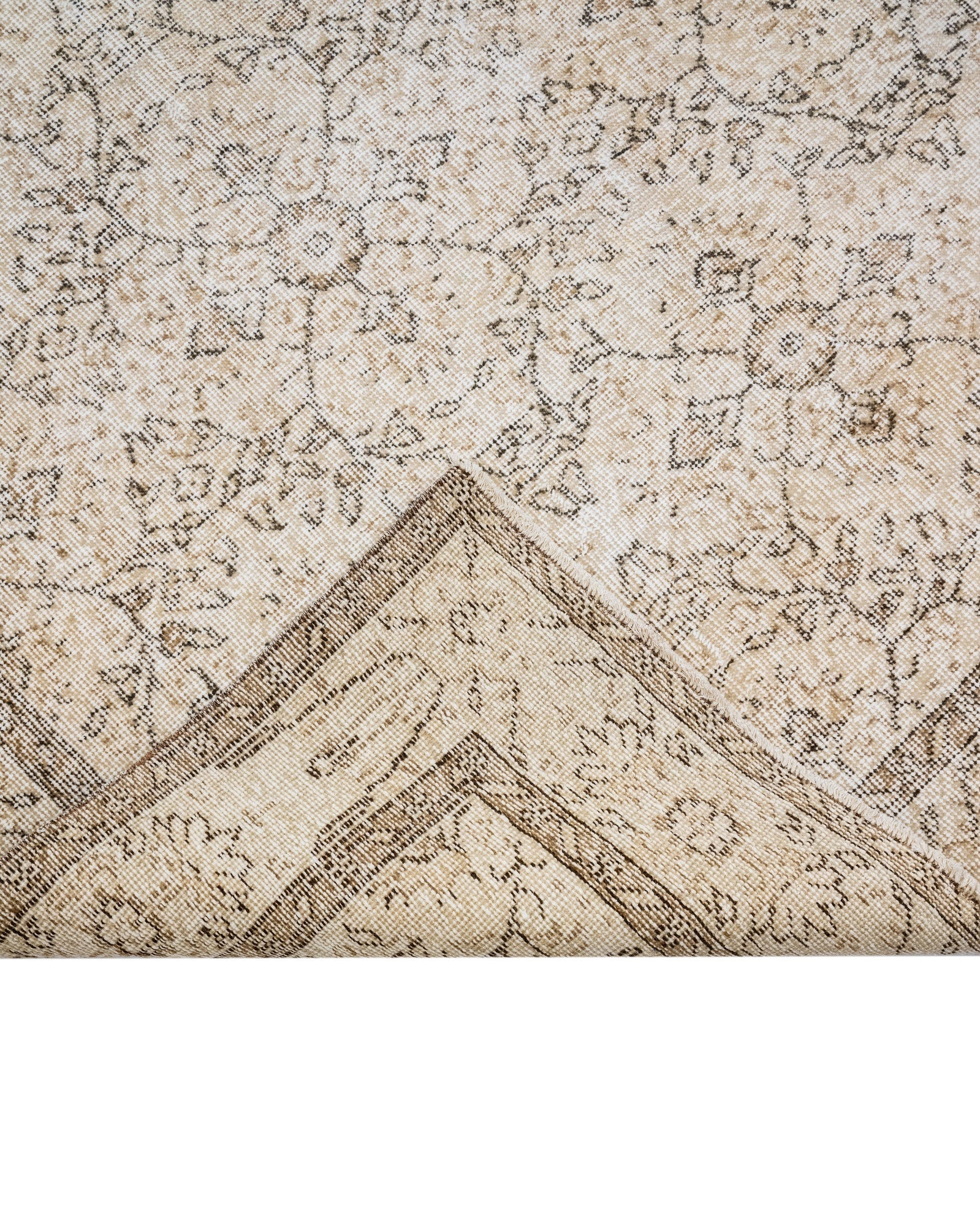 Vintage Kahverengi Çerçeveli Yün ve Pamuk El Dokuma Halı 214x310 Şark Halı