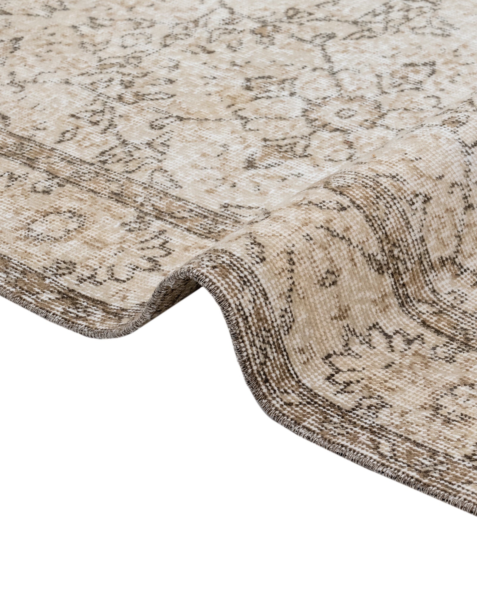 Vintage Kahverengi Çerçeveli Yün ve Pamuk El Dokuma Halı 214x310 Şark Halı