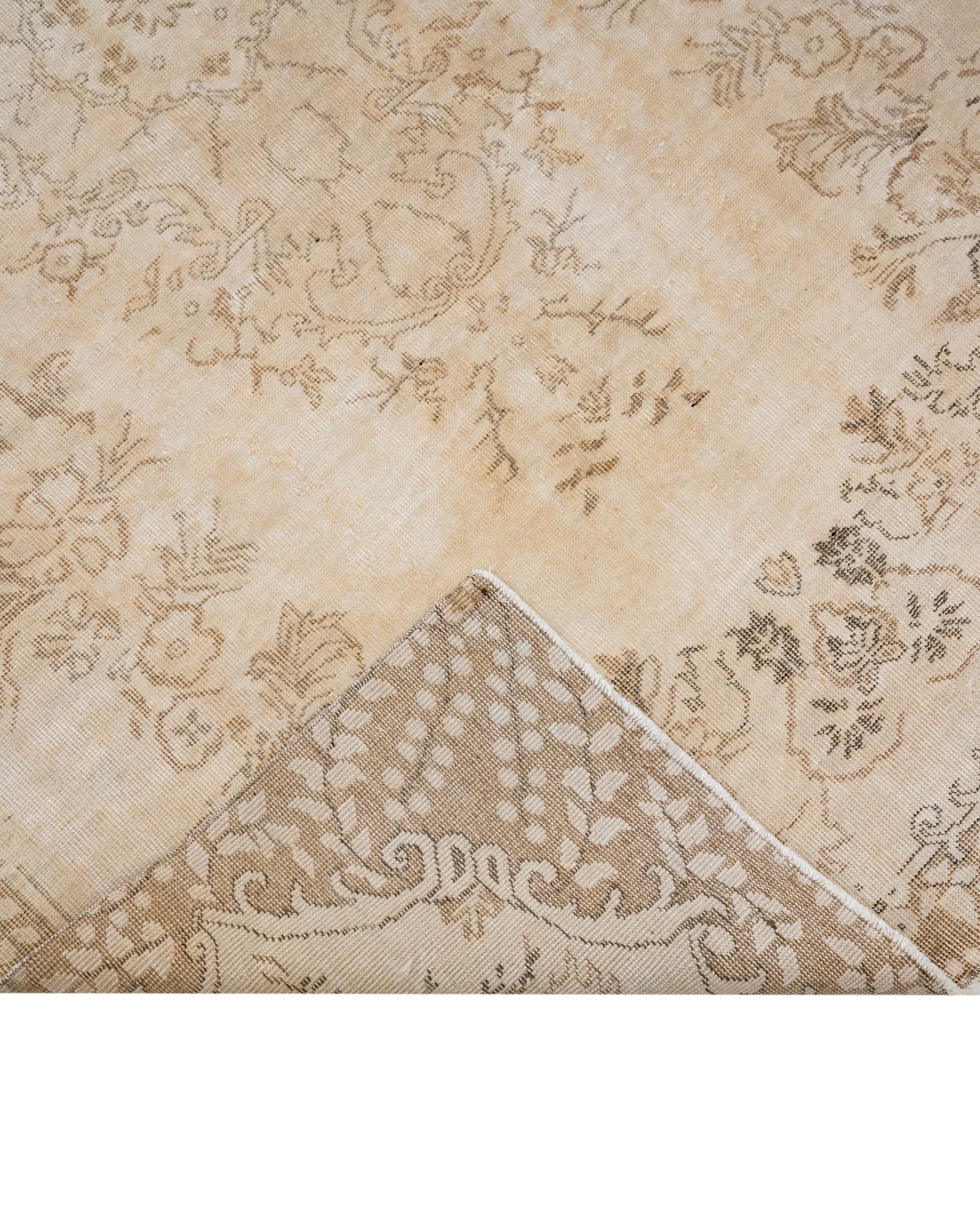 Vintage Kahverengi Göbekli Yün ve Pamuk El Dokuma Halı 110x180 Şark Halı