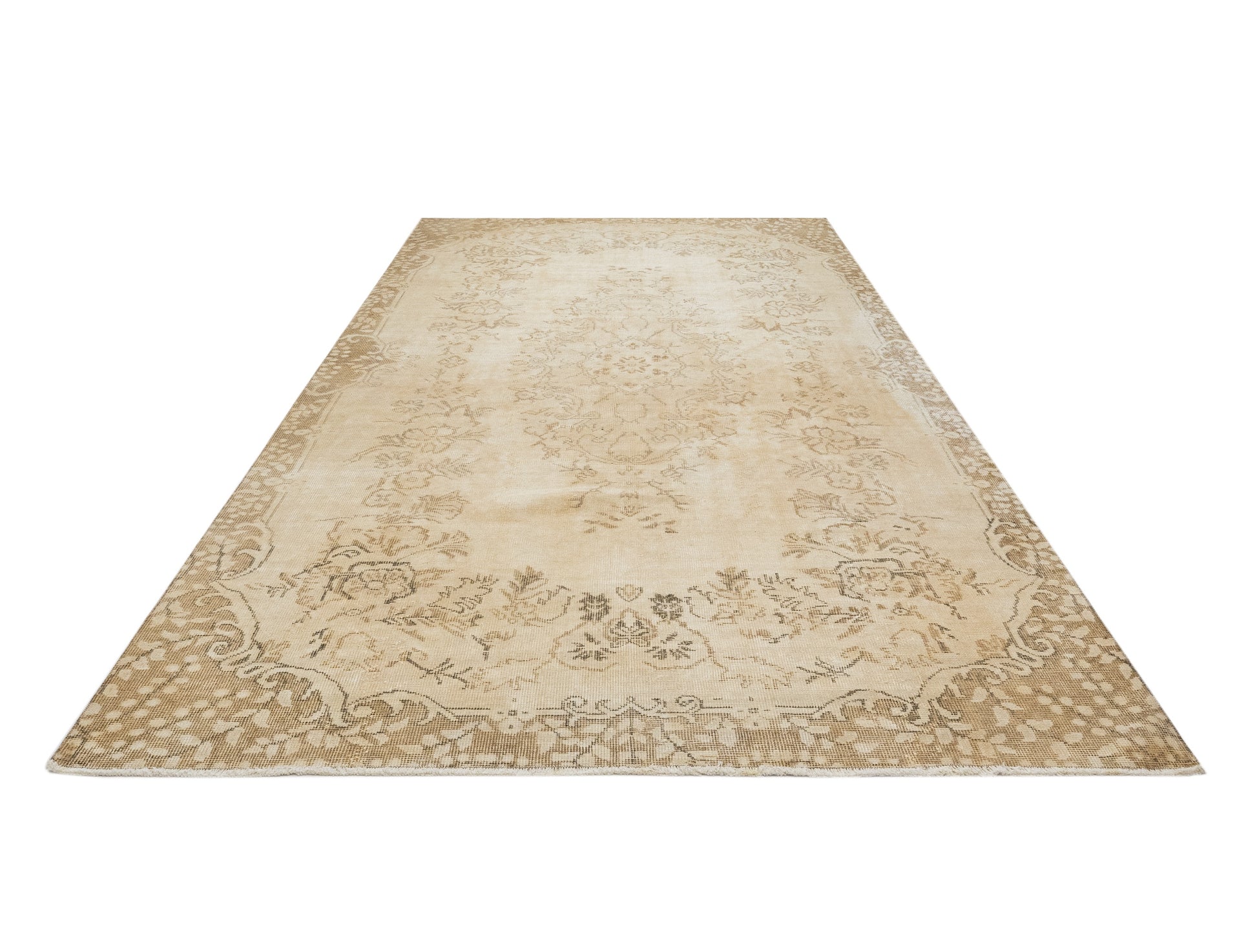 Vintage Kahverengi Göbekli Yün ve Pamuk El Dokuma Halı 110x180 Şark Halı