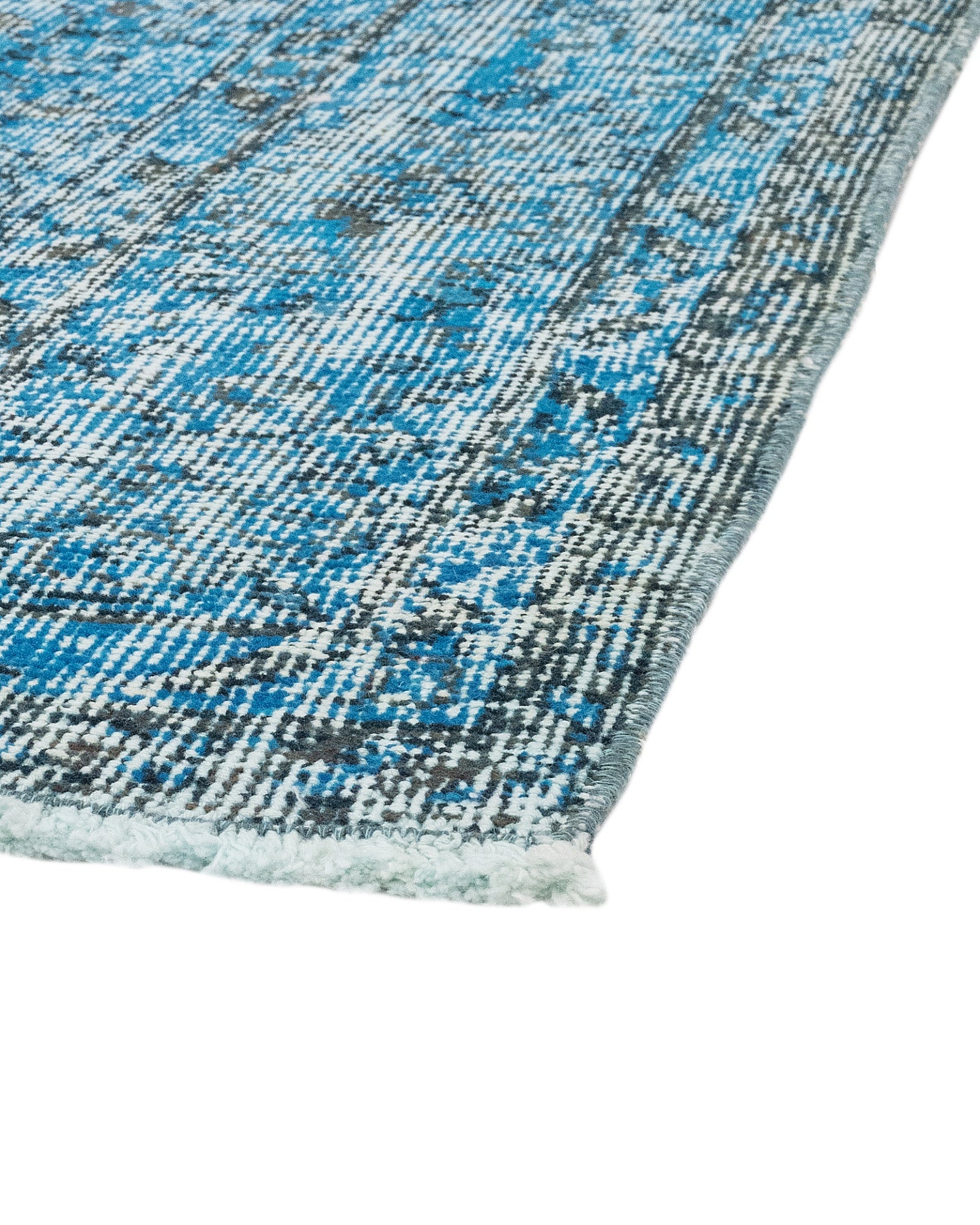 Vintage Mavi Göbekli Yün ve Pamuk El Dokuma Halı 182x283 Şark Halı