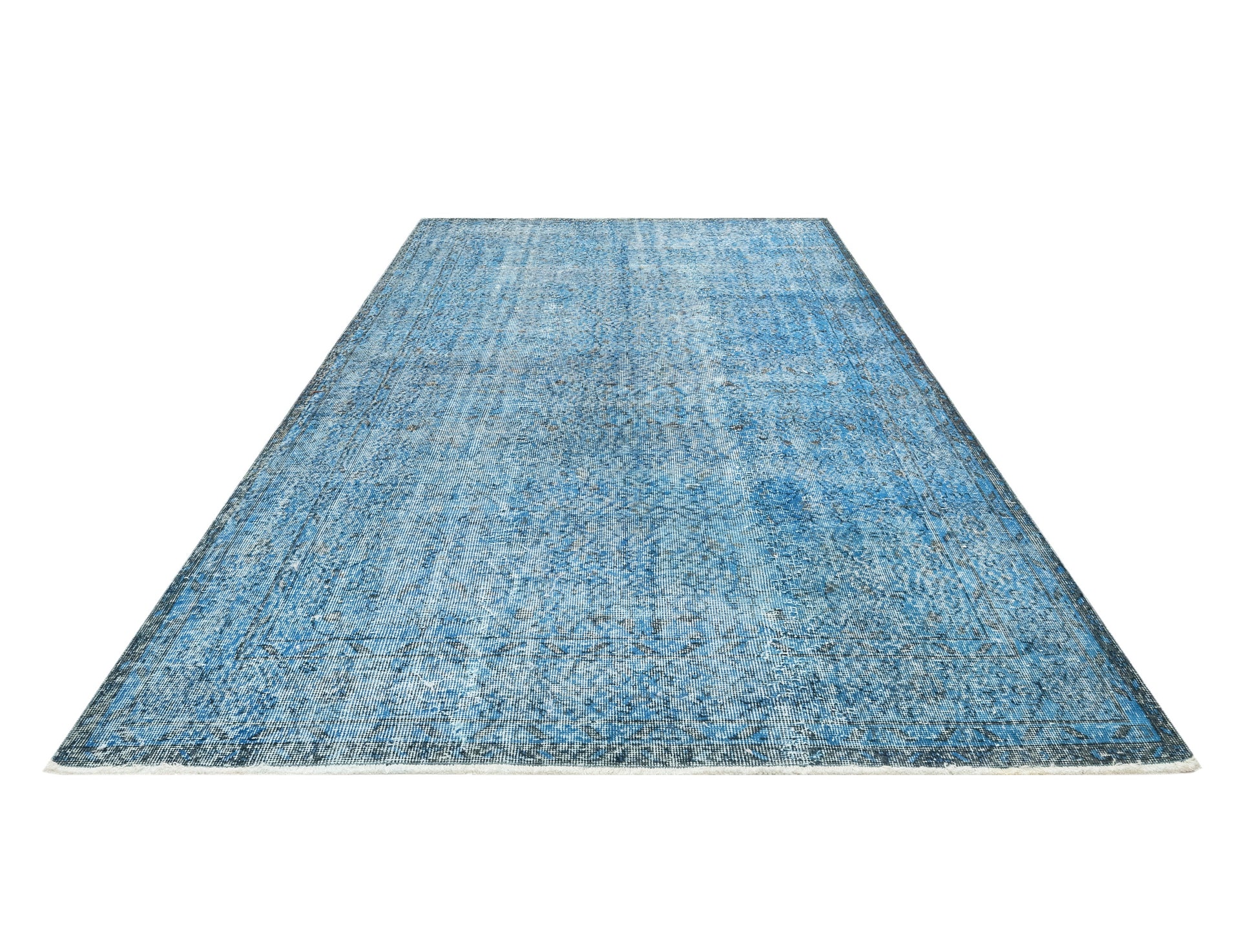 Vintage Mavi Göbekli Yün ve Pamuk El Dokuma Halı 182x283 Şark Halı