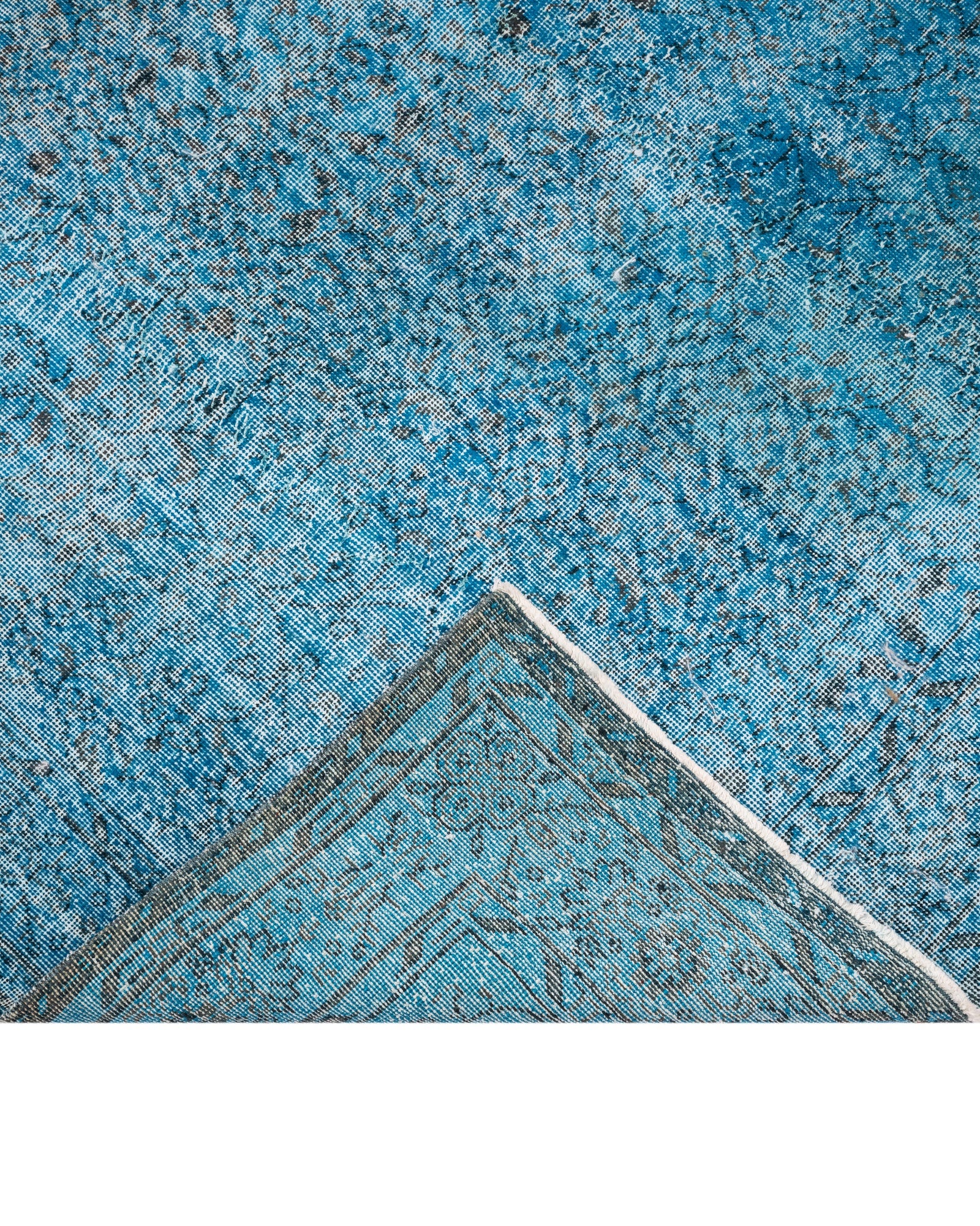 Vintage Mavi Göbekli Yün ve Pamuk El Dokuma Halı 182x283 Şark Halı