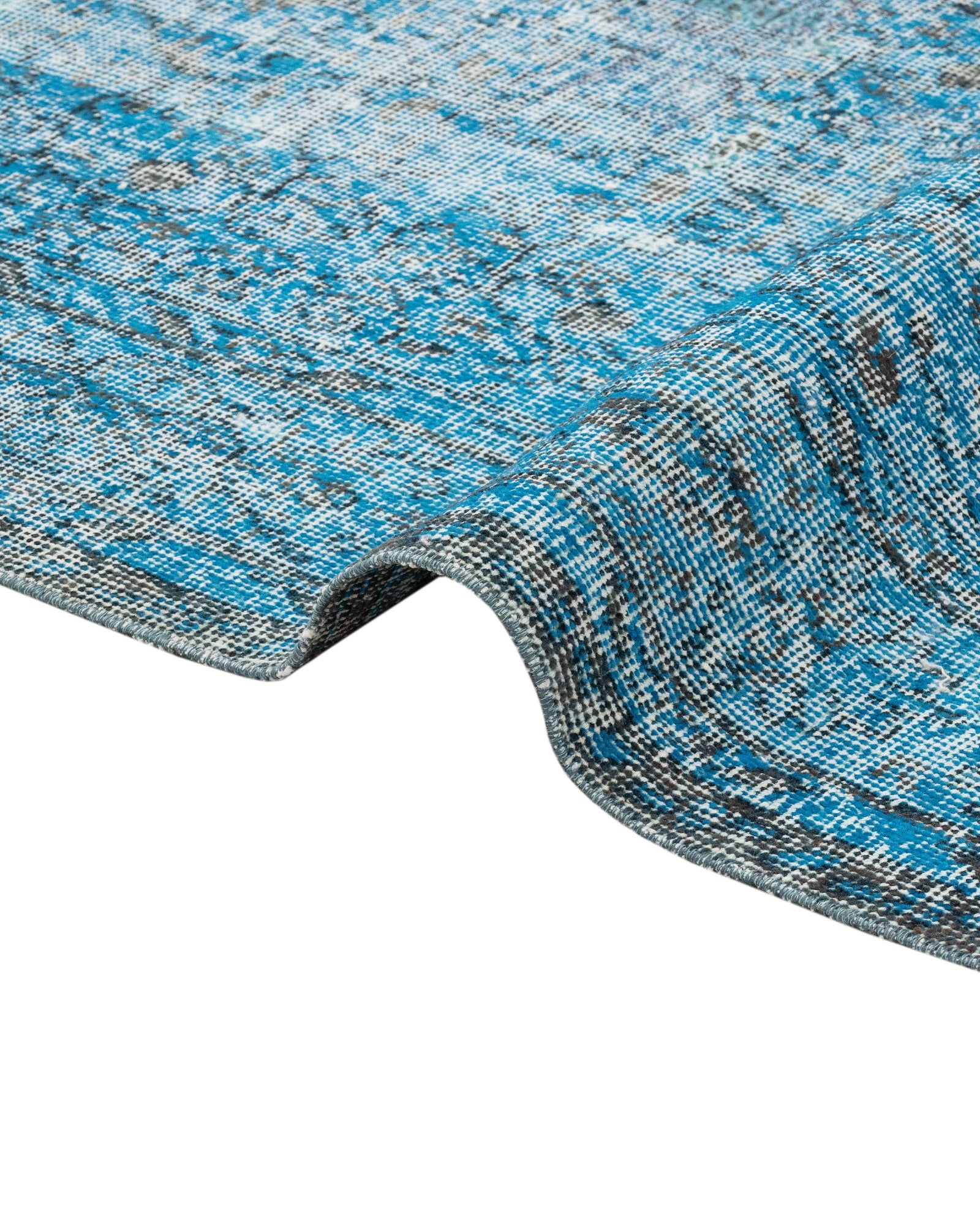 Vintage Mavi Göbekli Yün ve Pamuk El Dokuma Halı 182x283 Şark Halı