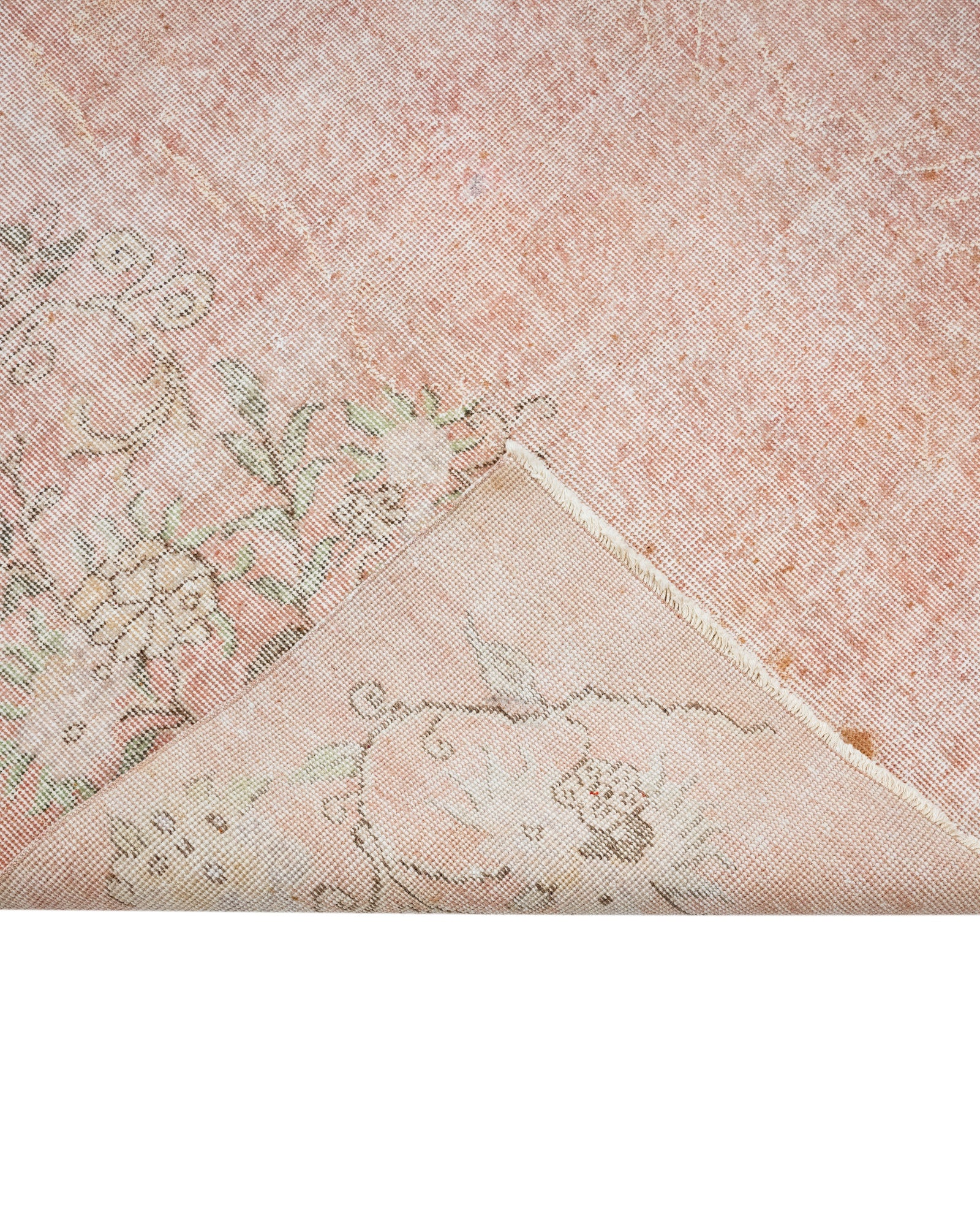 Vintage Pembe Çiçekli Yün ve Pamuk El Dokuma Halı 199x299 Şark Halı