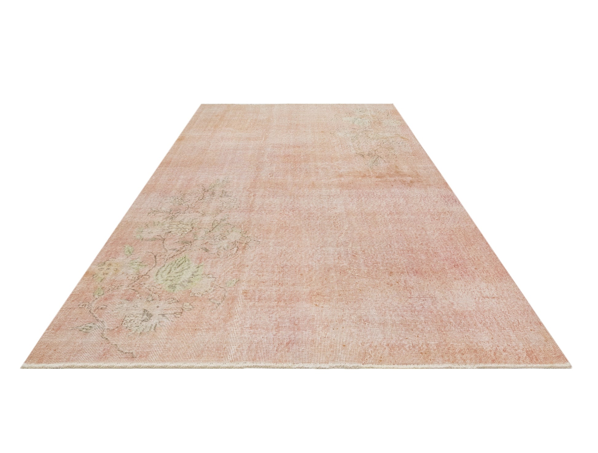 Vintage Pembe Çiçekli Yün ve Pamuk El Dokuma Halı 199x299 Şark Halı