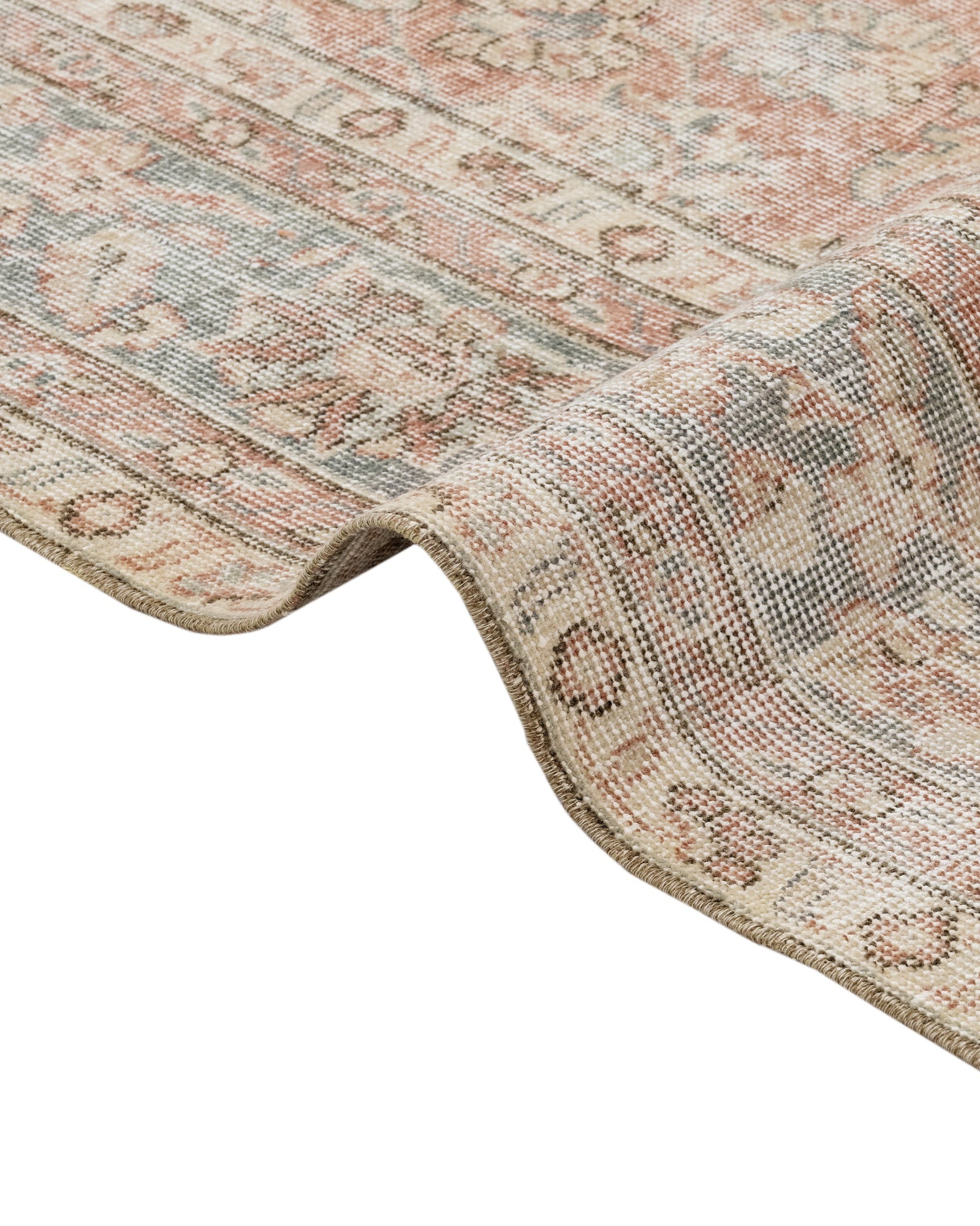 Vintage Bej Çiçekli Yün ve Pamuk El Dokuma Halı 156x240 Şark Halı