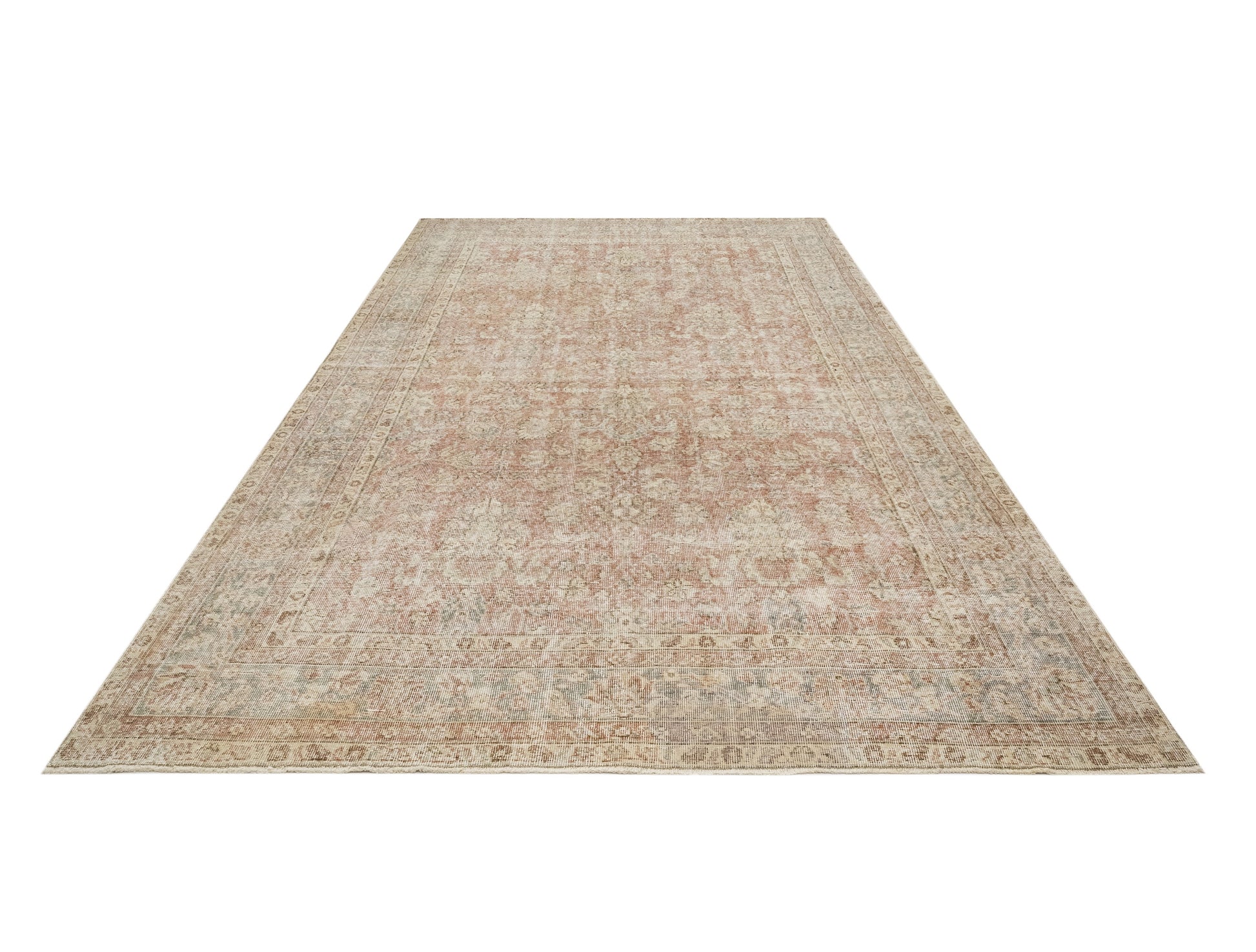 Vintage Bej Çiçekli Yün ve Pamuk El Dokuma Halı 156x240 Şark Halı