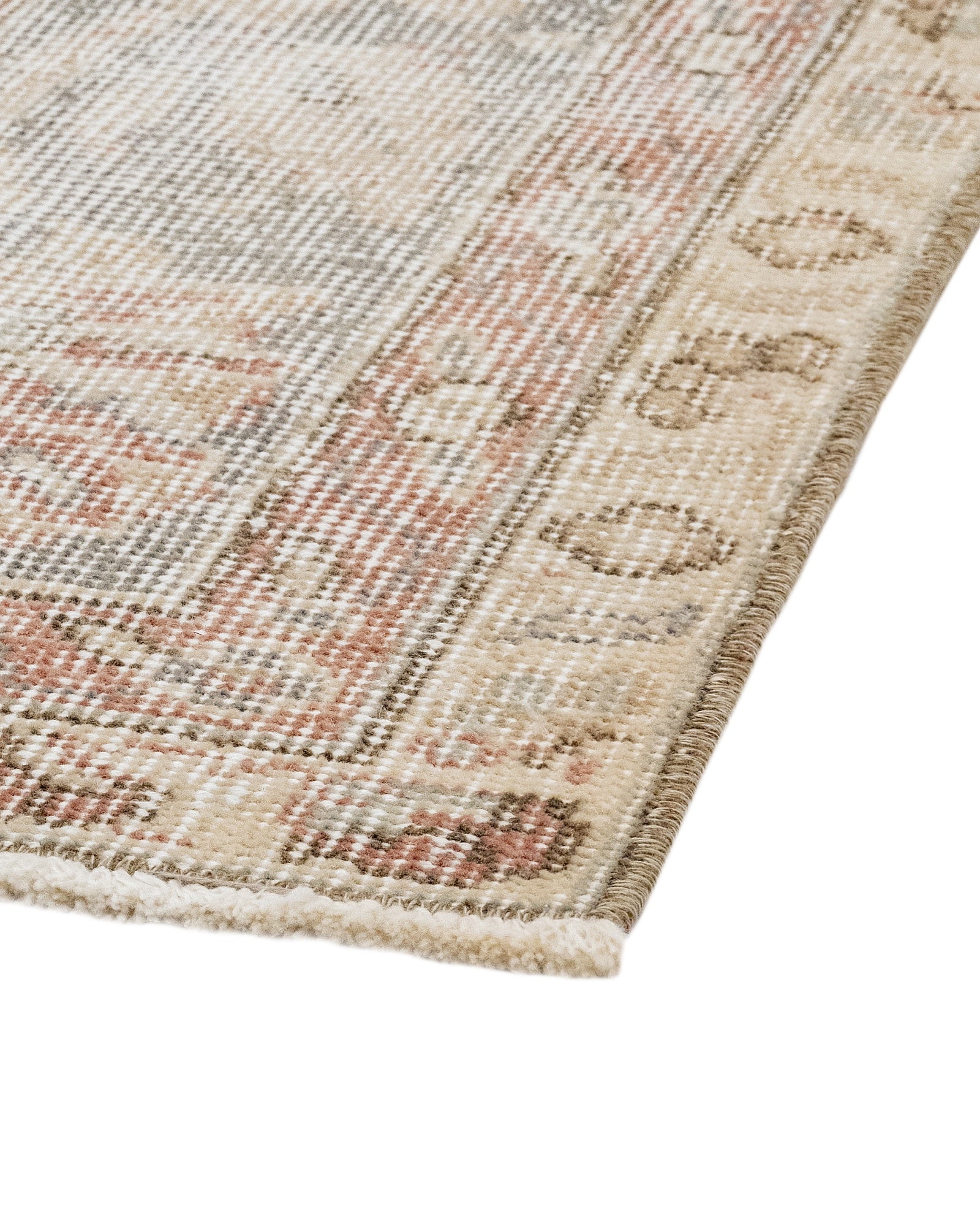 Vintage Bej Çiçekli Yün ve Pamuk El Dokuma Halı 156x240 Şark Halı