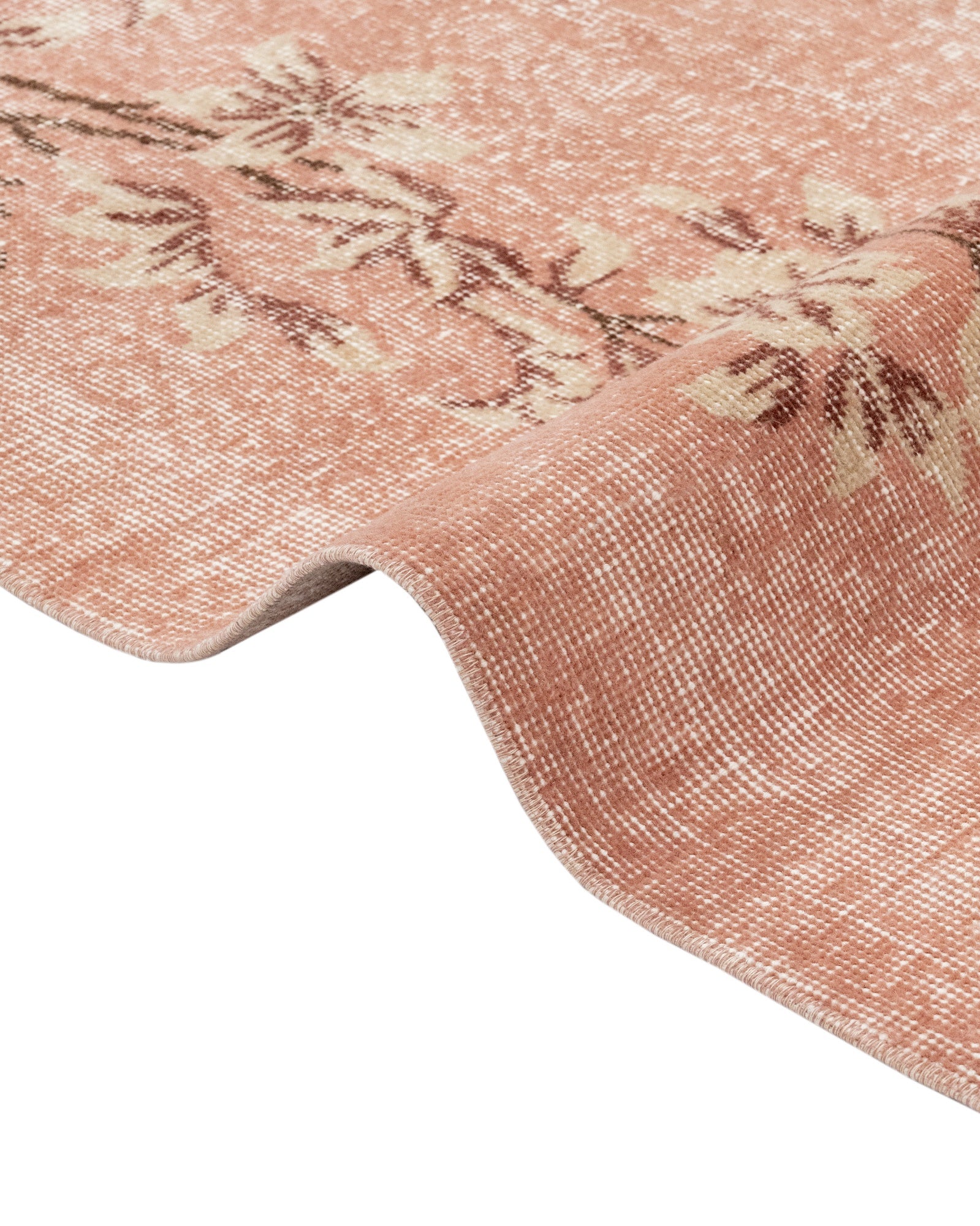 Vintage Pembe Çiçekli Yün ve Pamuk El Dokuma Halı 163x257 Şark Halı