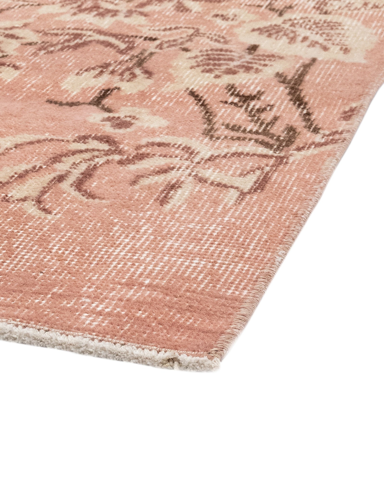 Vintage Pembe Çiçekli Yün ve Pamuk El Dokuma Halı 163x257 Şark Halı