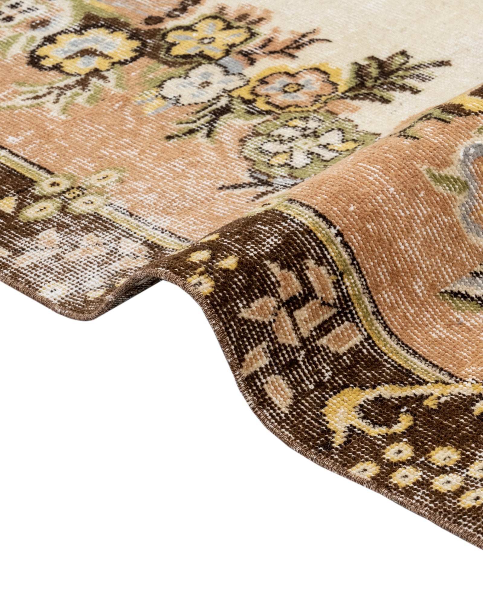 Vintage Kahverengi Göbekli Yün ve Pamuk El Dokuma Halı 157x272 Şark Halı