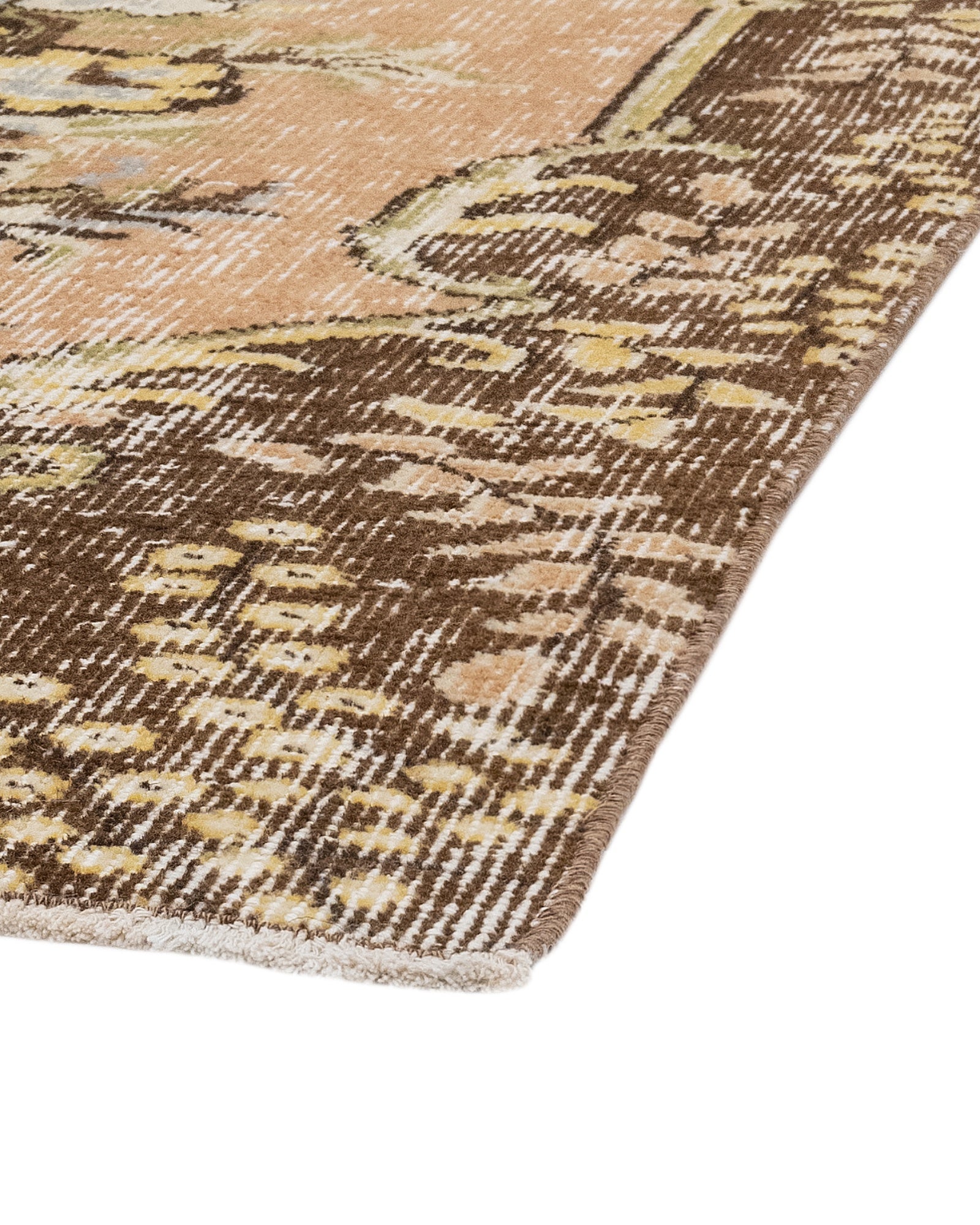 Vintage Kahverengi Göbekli Yün ve Pamuk El Dokuma Halı 157x272 Şark Halı