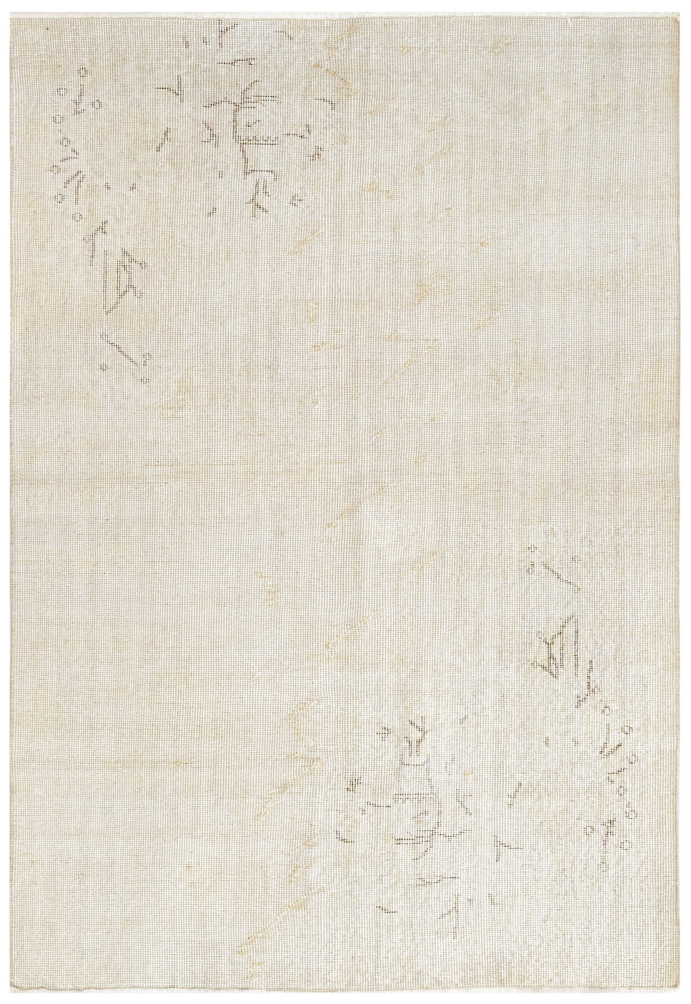 Vintage Krem Çiçekli Yün ve Pamuk El Dokuma Halı 167x260 Şark Halı