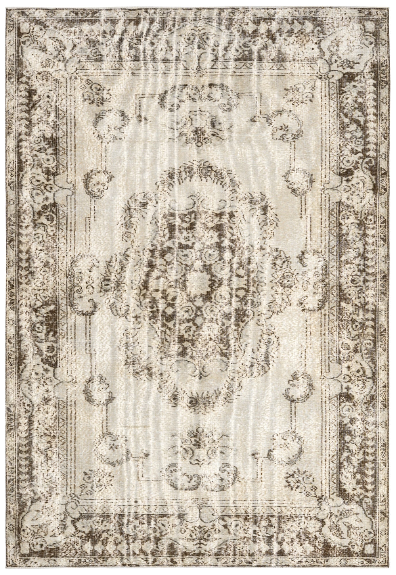 Vintage Kahverengi Göbekli Yün ve Pamuk El Dokuma Halı 284x163 Şark Halı