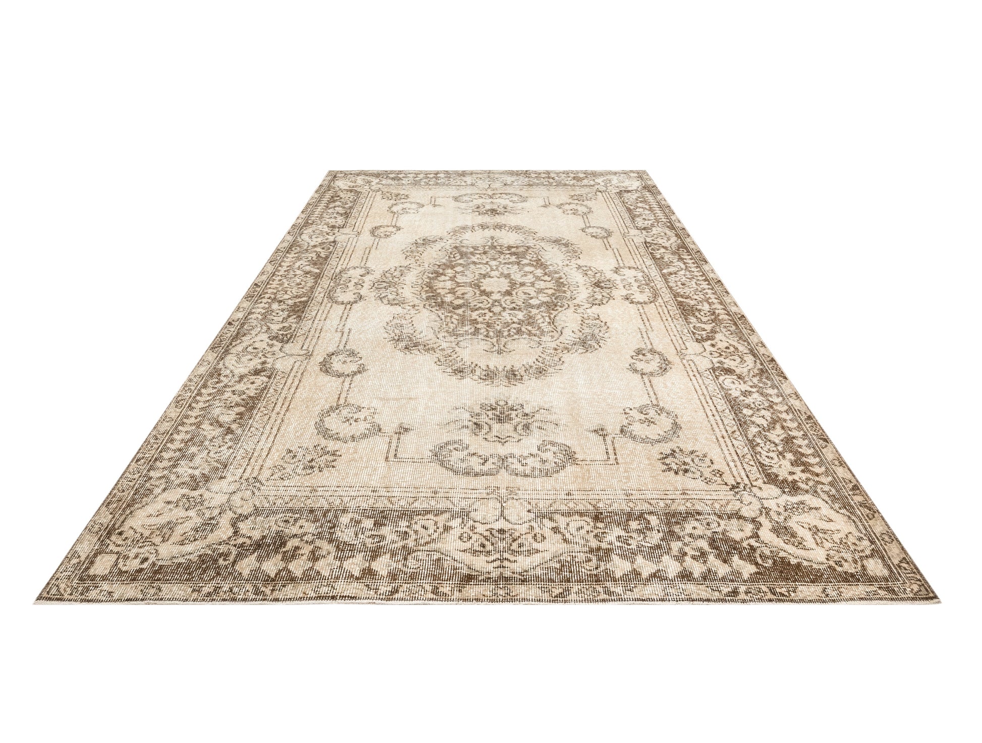 Vintage Kahverengi Göbekli Yün ve Pamuk El Dokuma Halı 284x163 Şark Halı