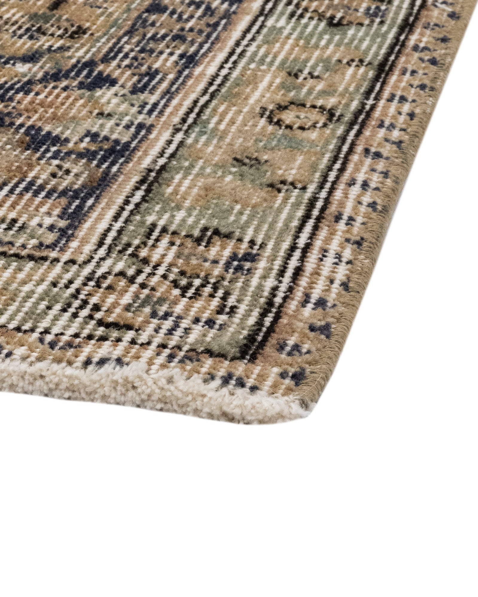 Vintage Bej Göbekli Yün ve Pamuk El Dokuma Halı 178x280 Şark Halı