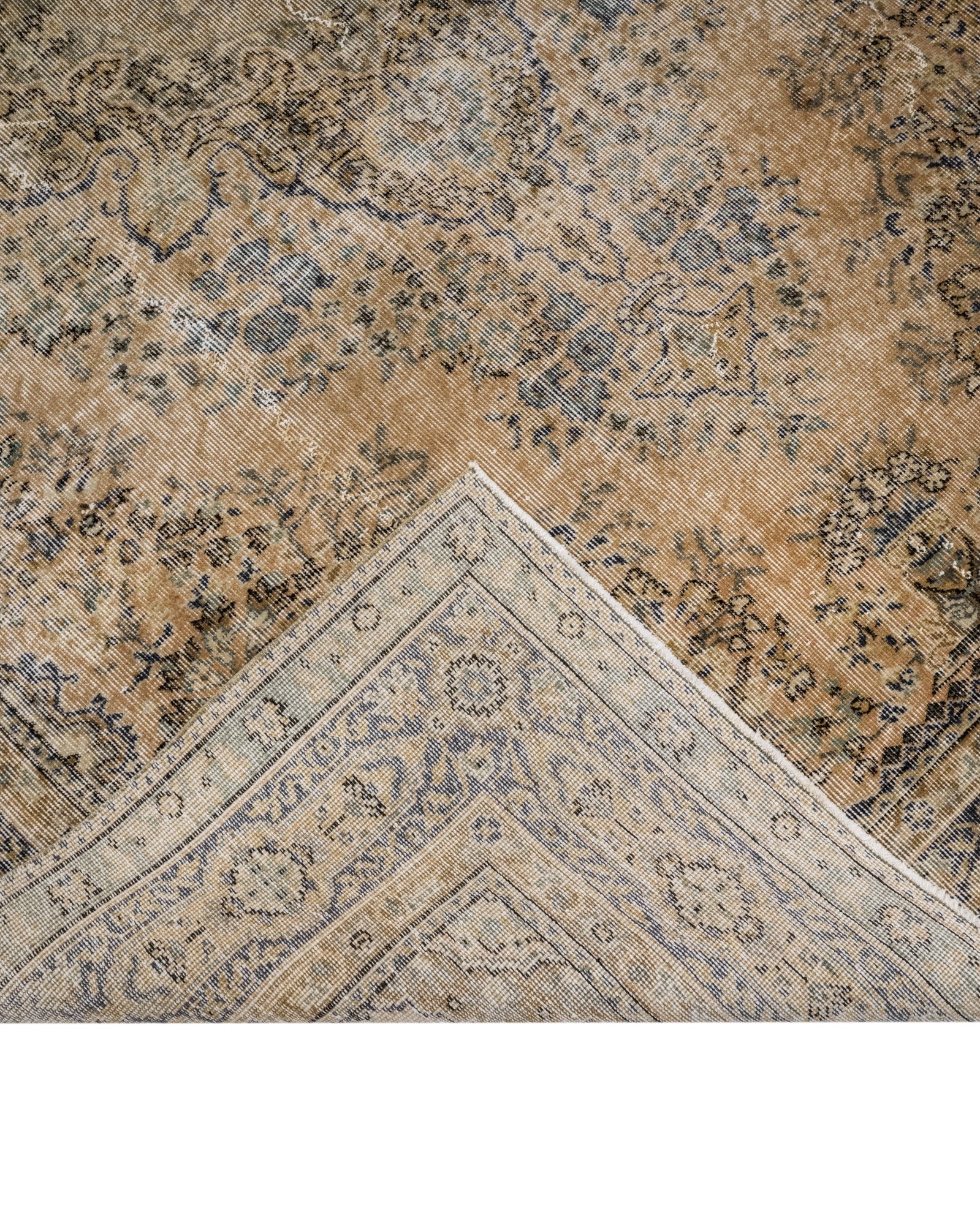 Vintage Bej Göbekli Yün ve Pamuk El Dokuma Halı 178x280 Şark Halı