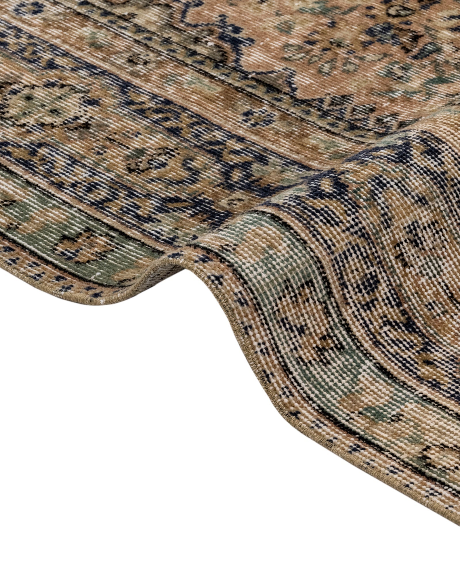 Vintage Bej Göbekli Yün ve Pamuk El Dokuma Halı 178x280 Şark Halı