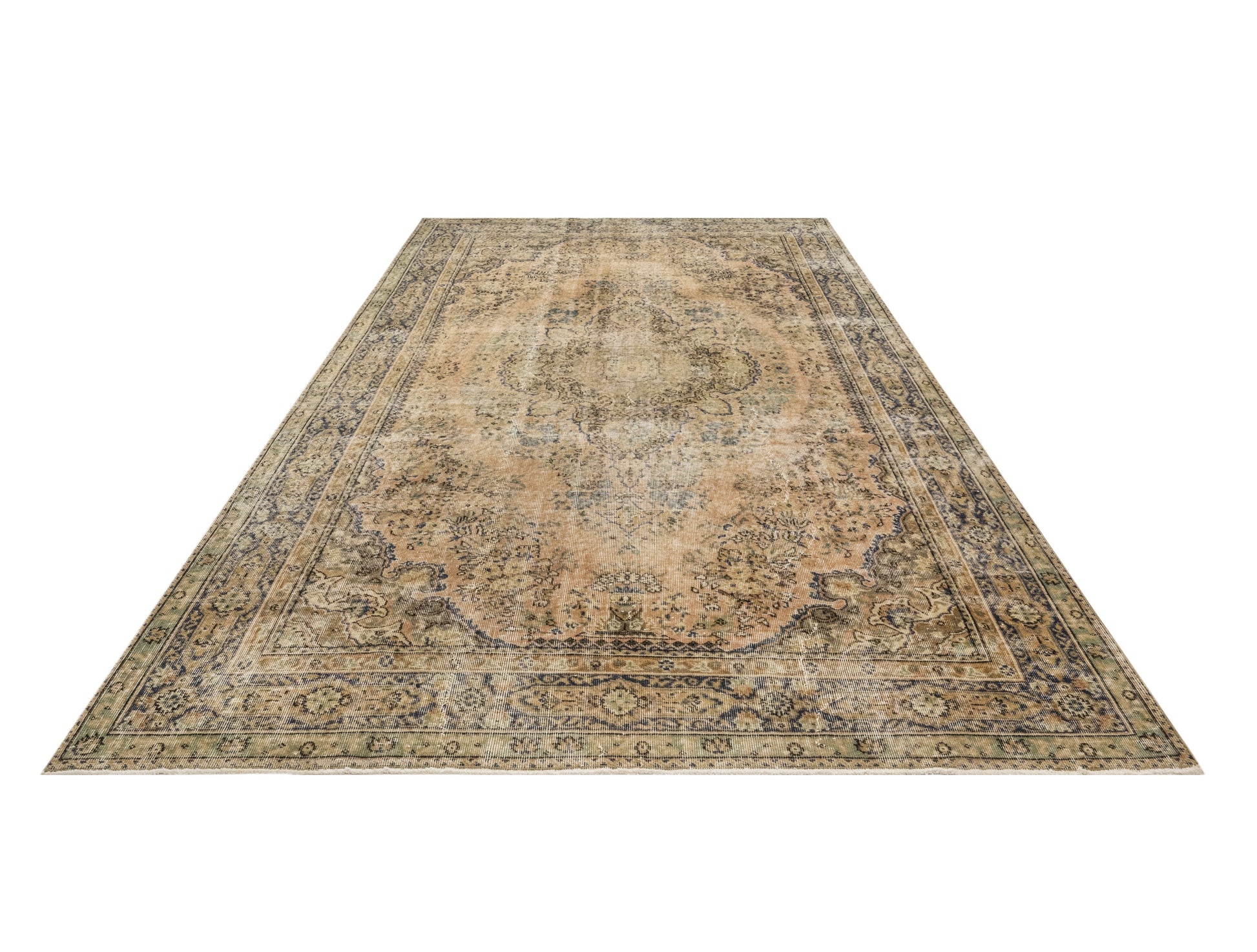 Vintage Bej Göbekli Yün ve Pamuk El Dokuma Halı 178x280 Şark Halı