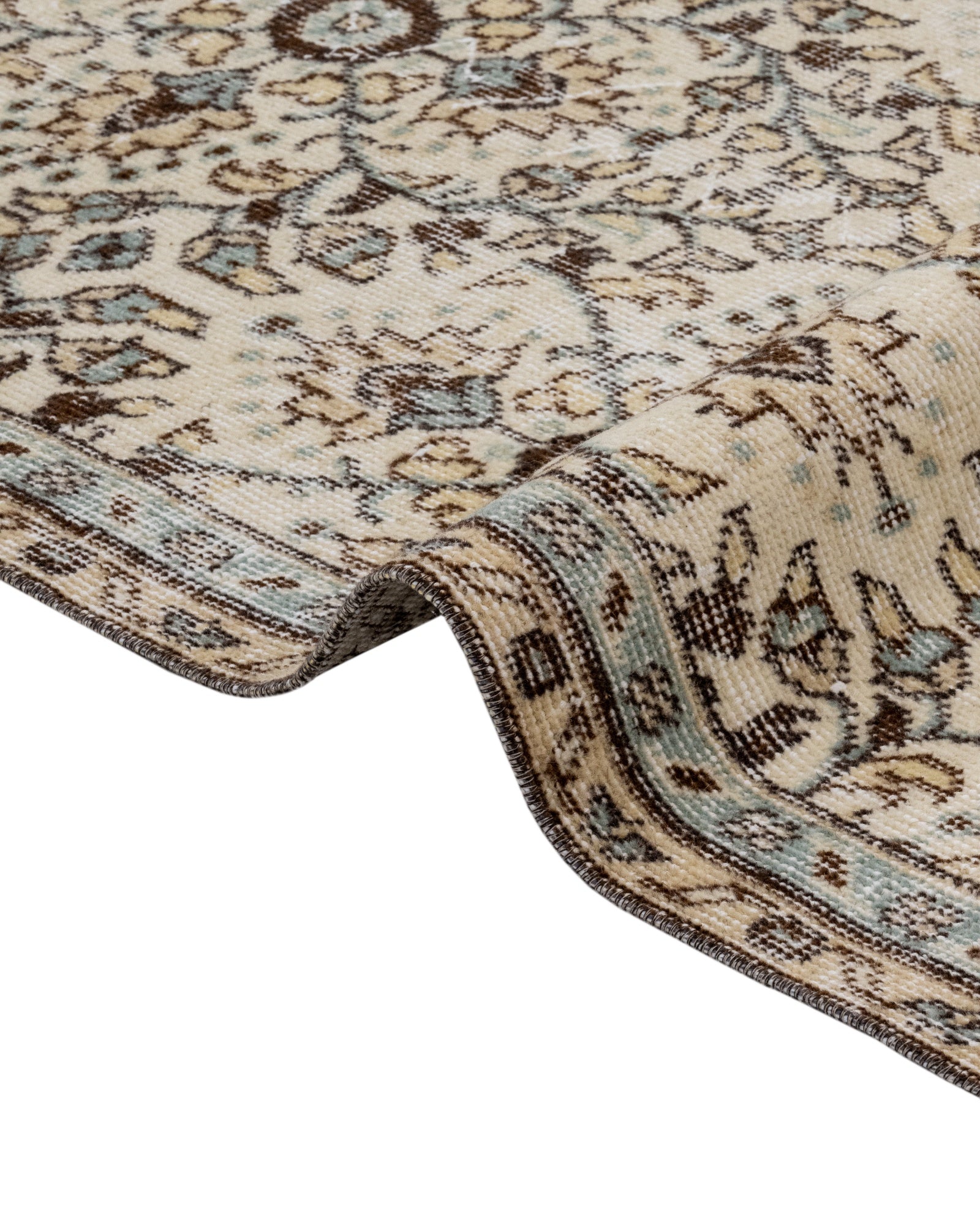 Vintage Krem Çiekli Yün ve Pamuk El Dokuma Halı 186x296 Şark Halı