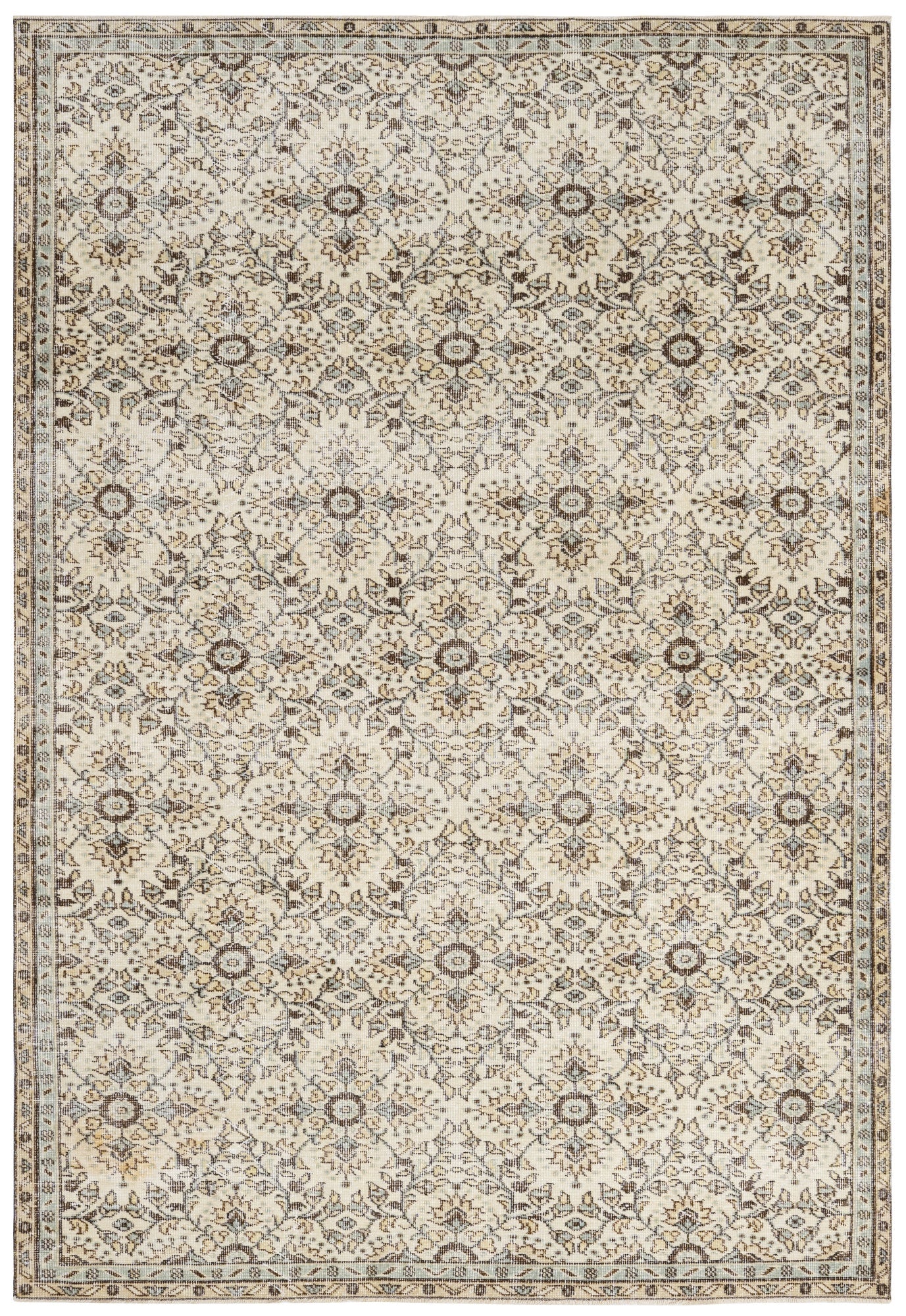 Vintage Krem Çiekli Yün ve Pamuk El Dokuma Halı 186x296 Şark Halı