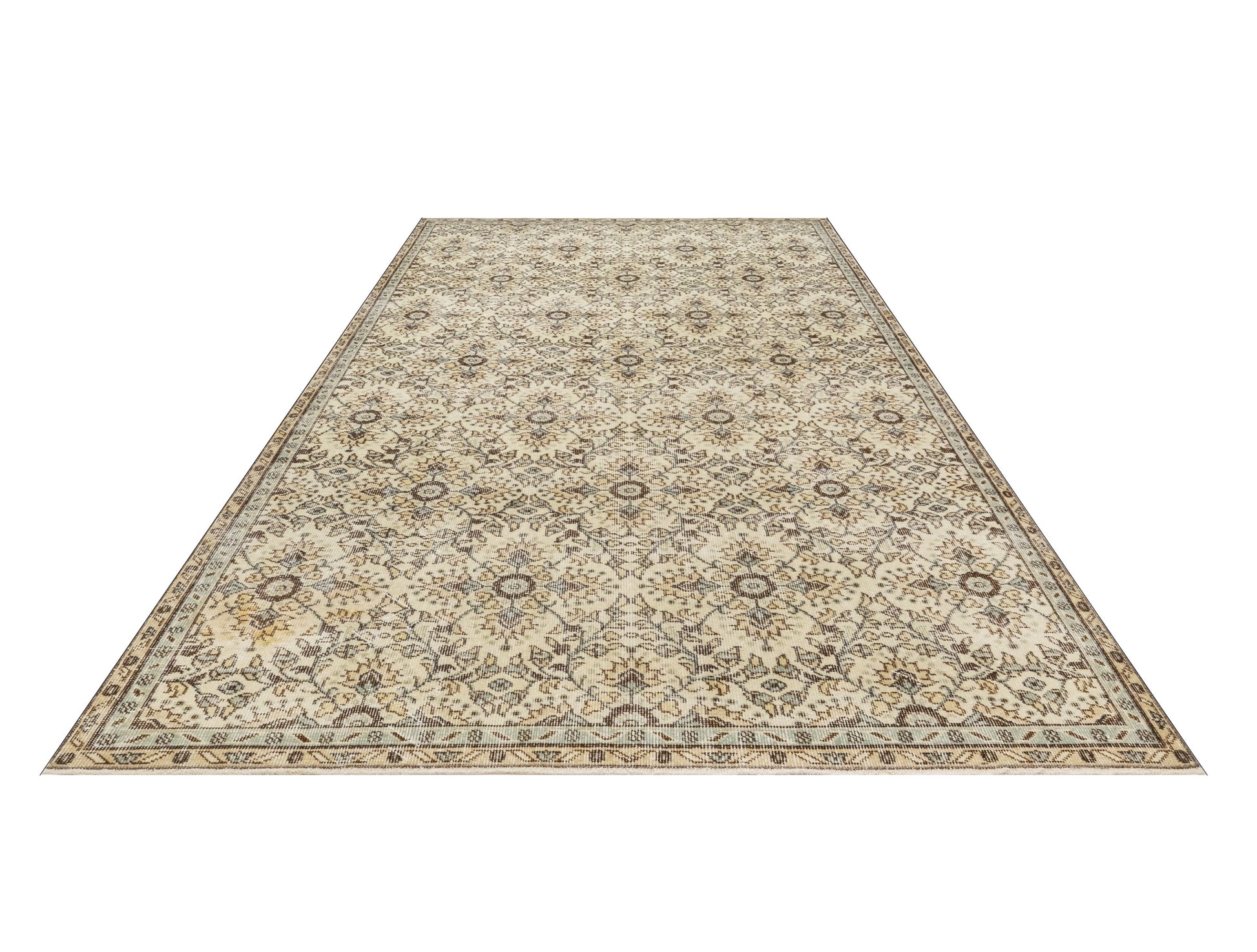 Vintage Krem Çiekli Yün ve Pamuk El Dokuma Halı 186x296 Şark Halı