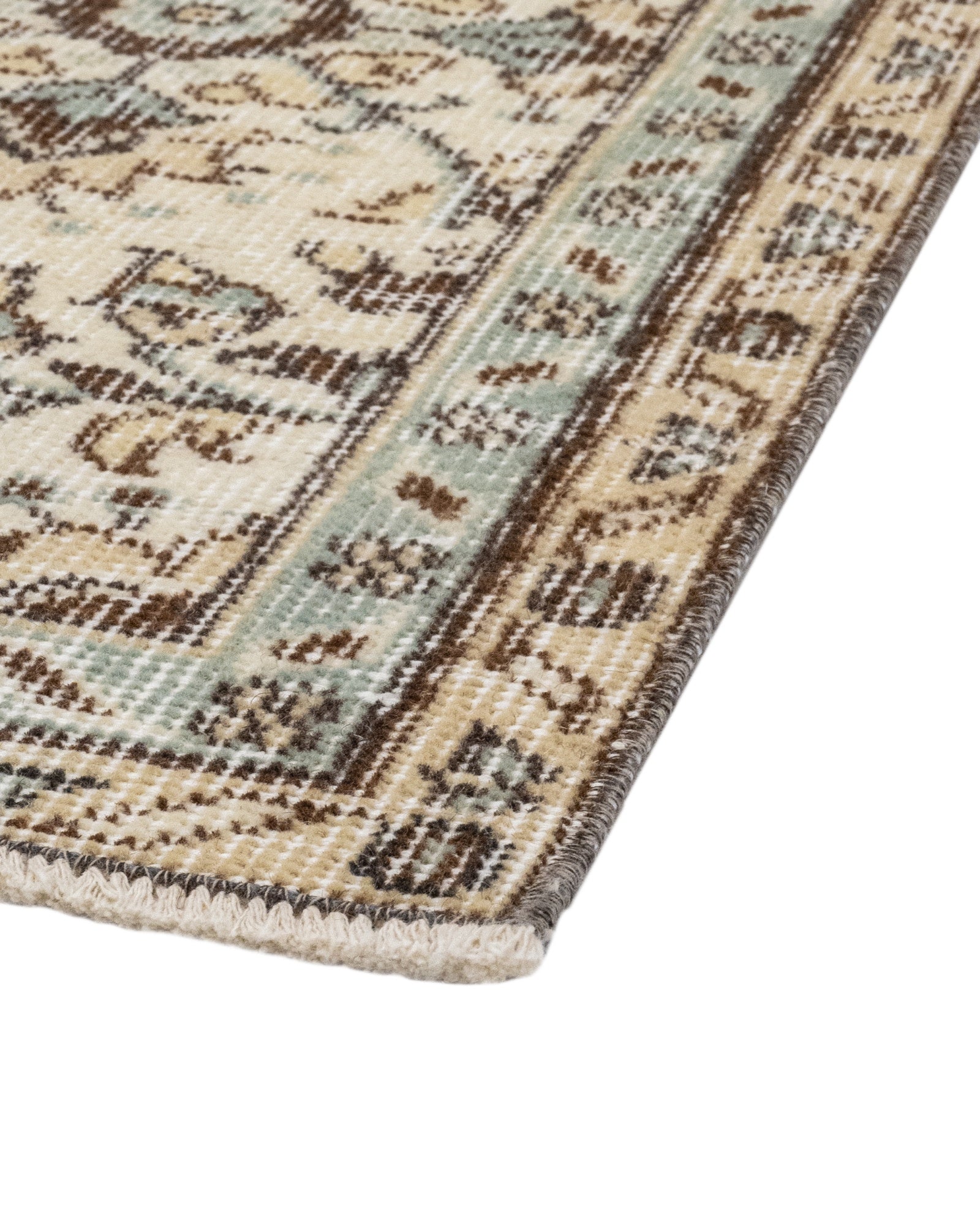 Vintage Krem Çiekli Yün ve Pamuk El Dokuma Halı 186x296 Şark Halı