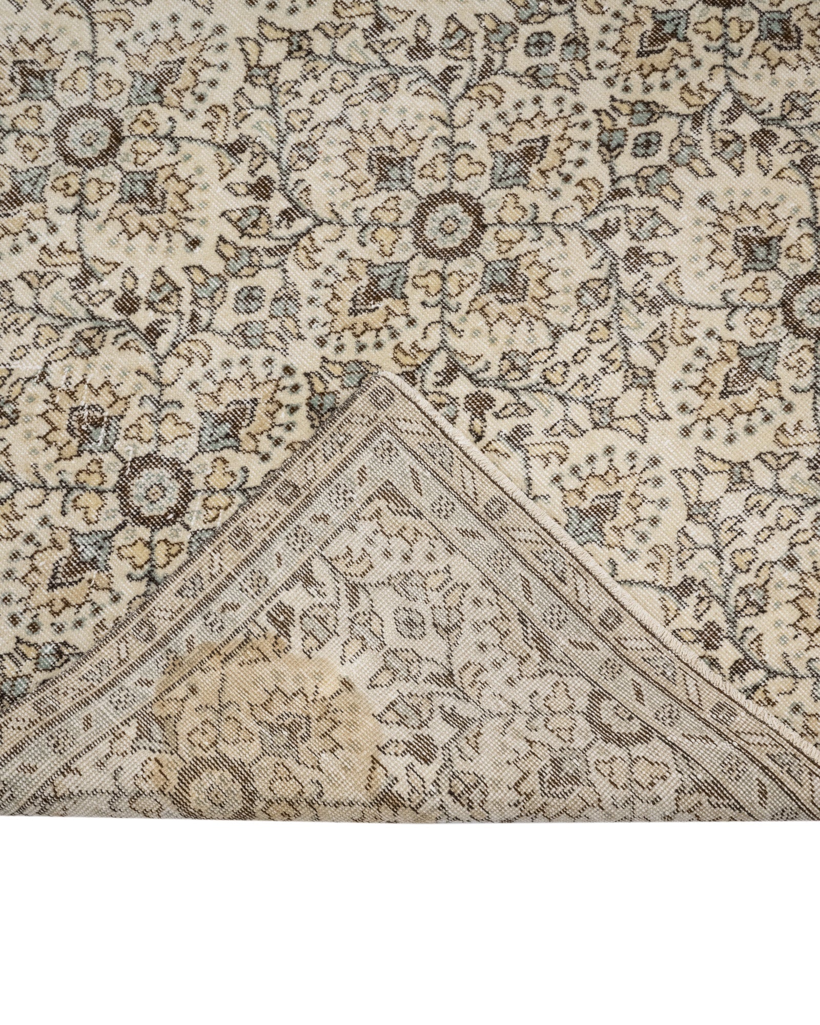 Vintage Krem Çiekli Yün ve Pamuk El Dokuma Halı 186x296 Şark Halı