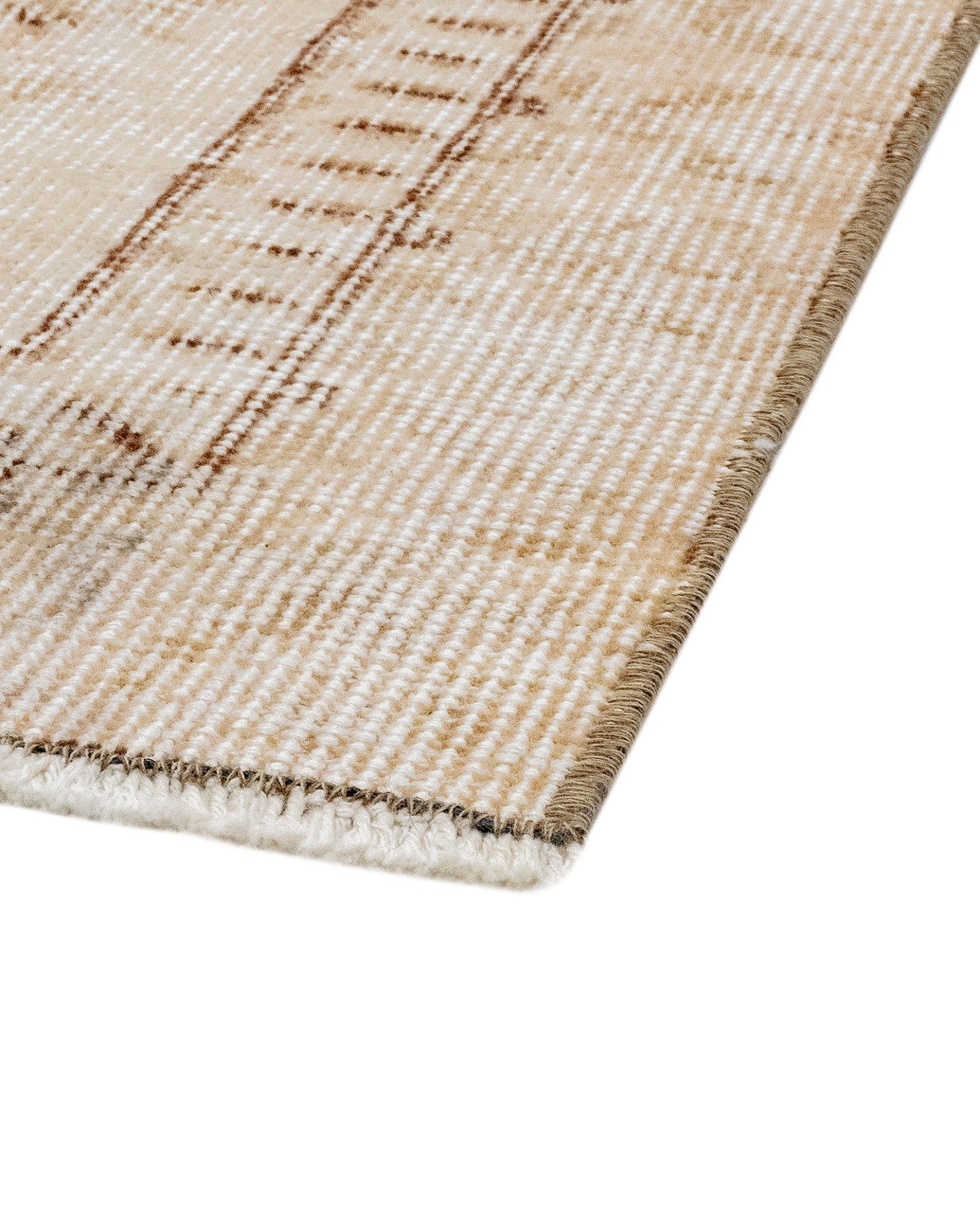 Vintage Bej Göbekli Yün ve Pamuk El Dokuma Halı 146x276 Şark Halı