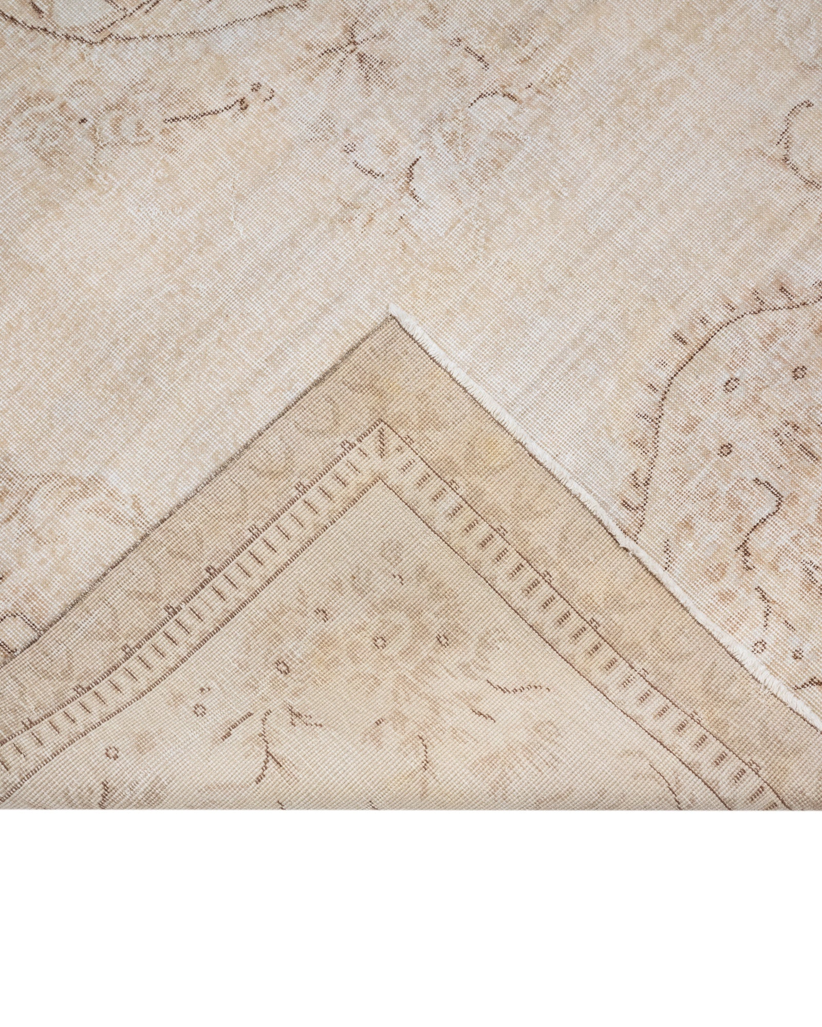 Vintage Bej Göbekli Yün ve Pamuk El Dokuma Halı 146x276 Şark Halı