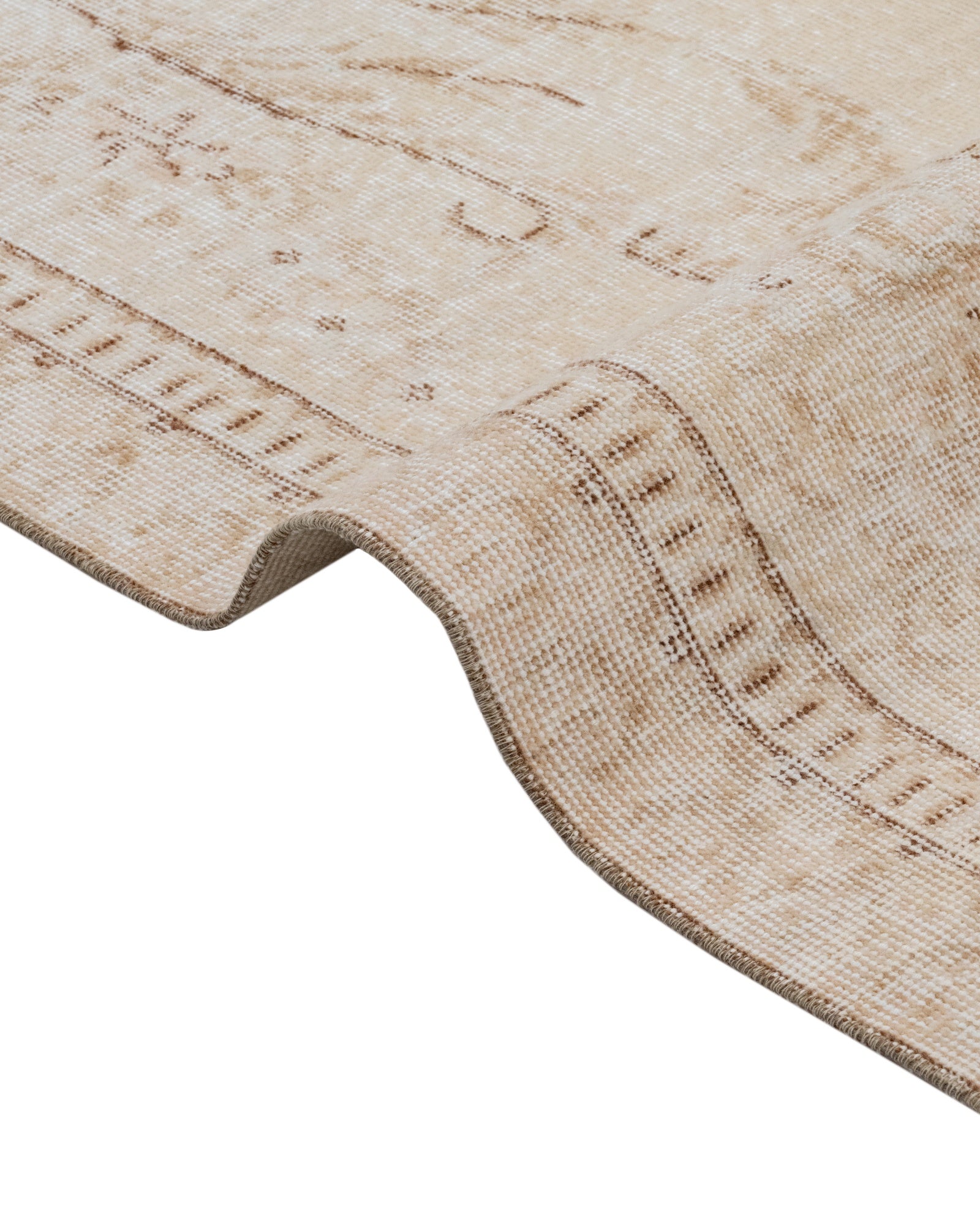 Vintage Bej Göbekli Yün ve Pamuk El Dokuma Halı 146x276 Şark Halı