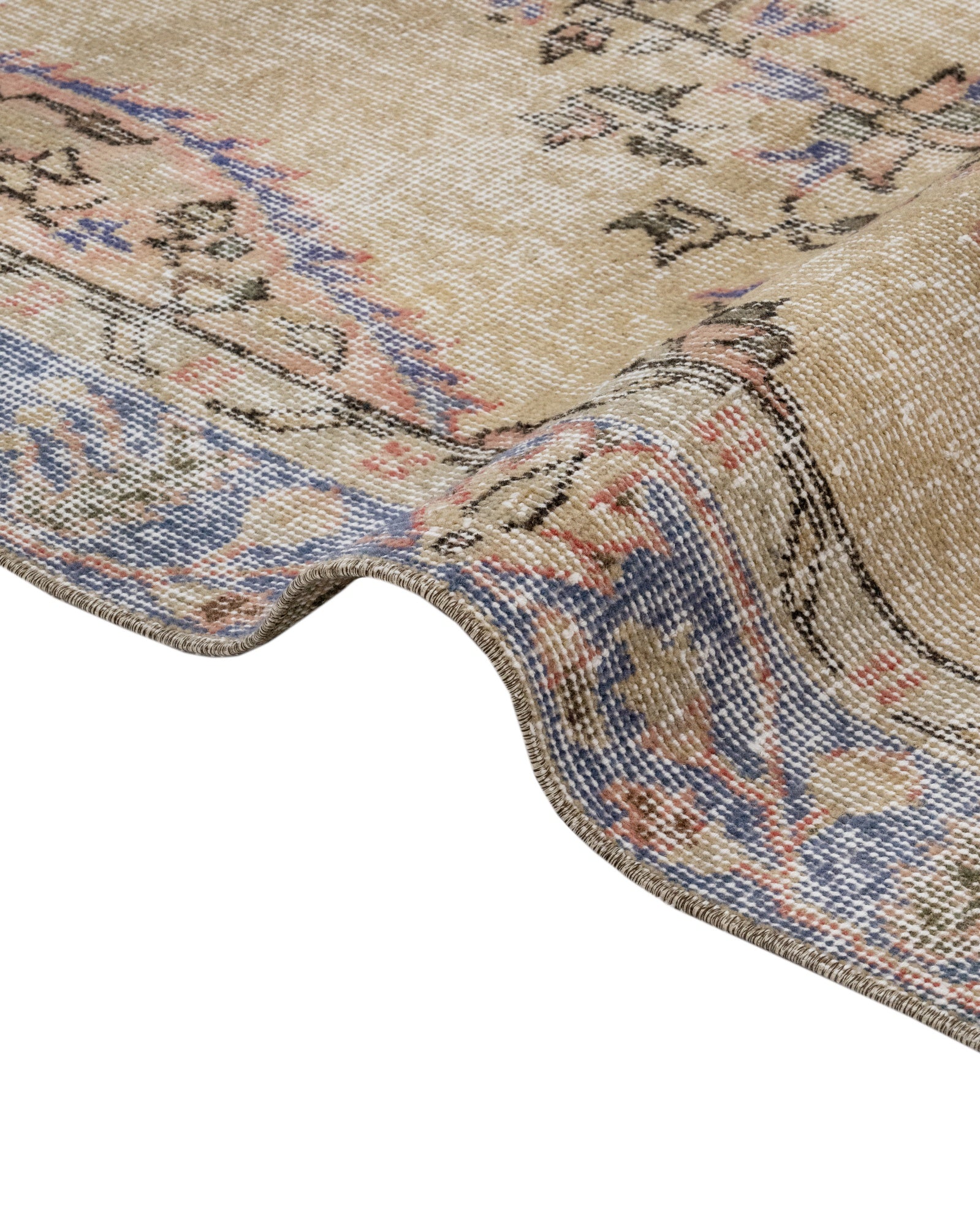 Vintage Lacivert Göbekli Yün ve Pamuk El Dokuma Halı 191x230 Şark Halı