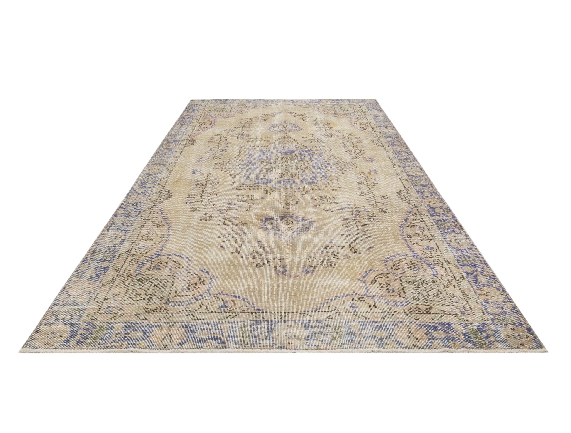 Vintage Lacivert Göbekli Yün ve Pamuk El Dokuma Halı 191x230 Şark Halı