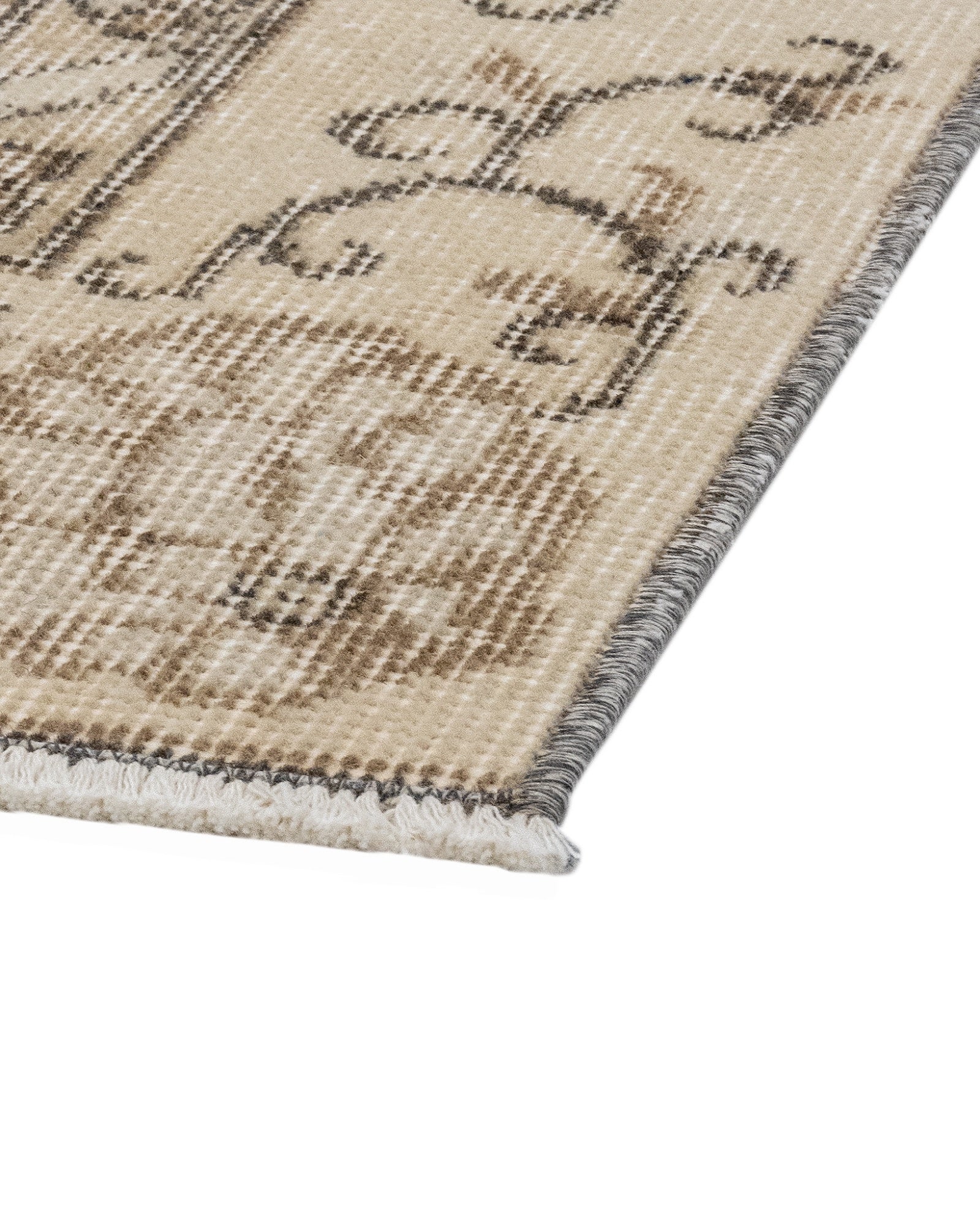 Vintage Kahverengi Göbekli Yün ve Pamuk El Dokuma Halı 164x250 Şark Halı