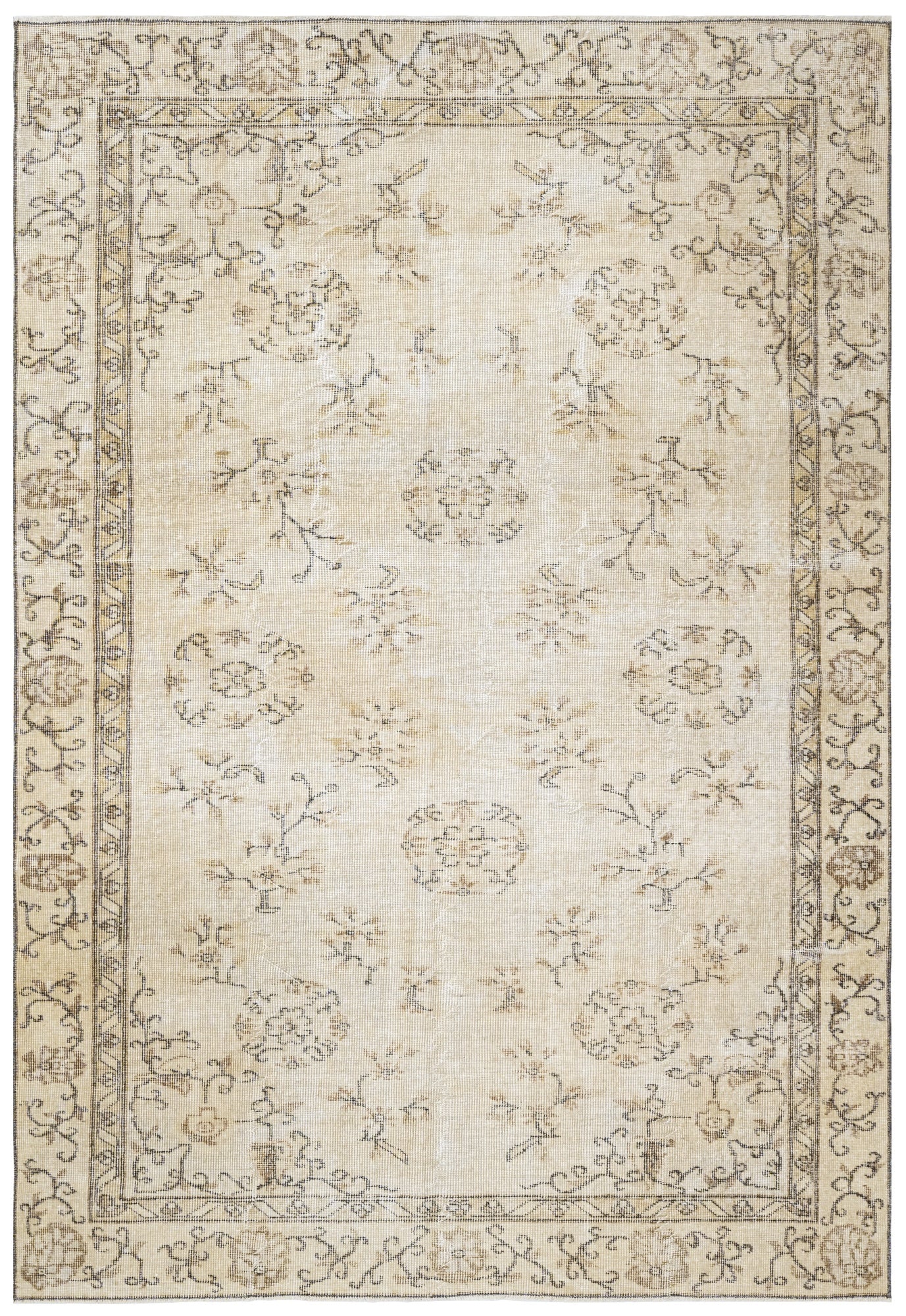 Vintage Kahverengi Göbekli Yün ve Pamuk El Dokuma Halı 164x250 Şark Halı