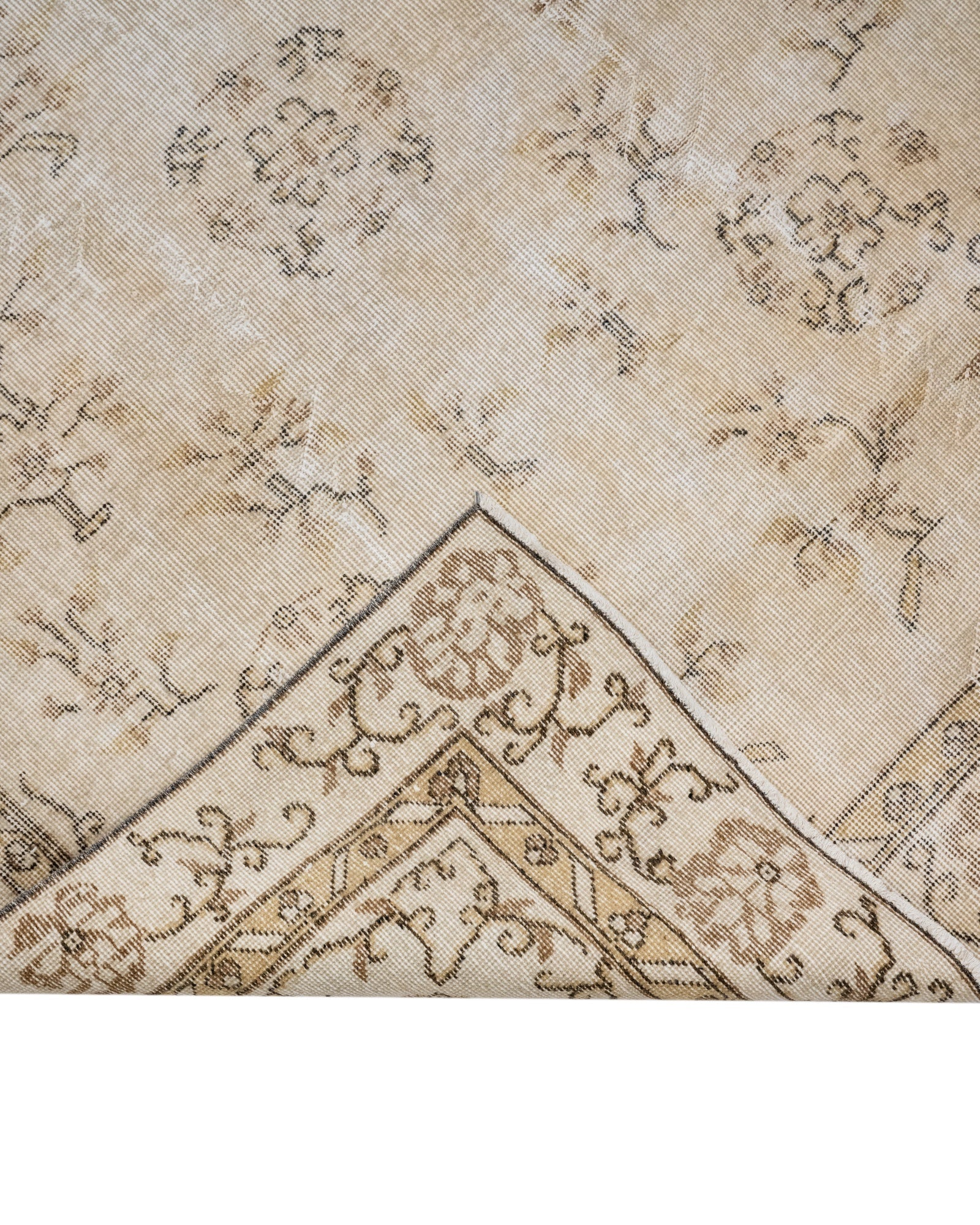 Vintage Kahverengi Göbekli Yün ve Pamuk El Dokuma Halı 164x250 Şark Halı