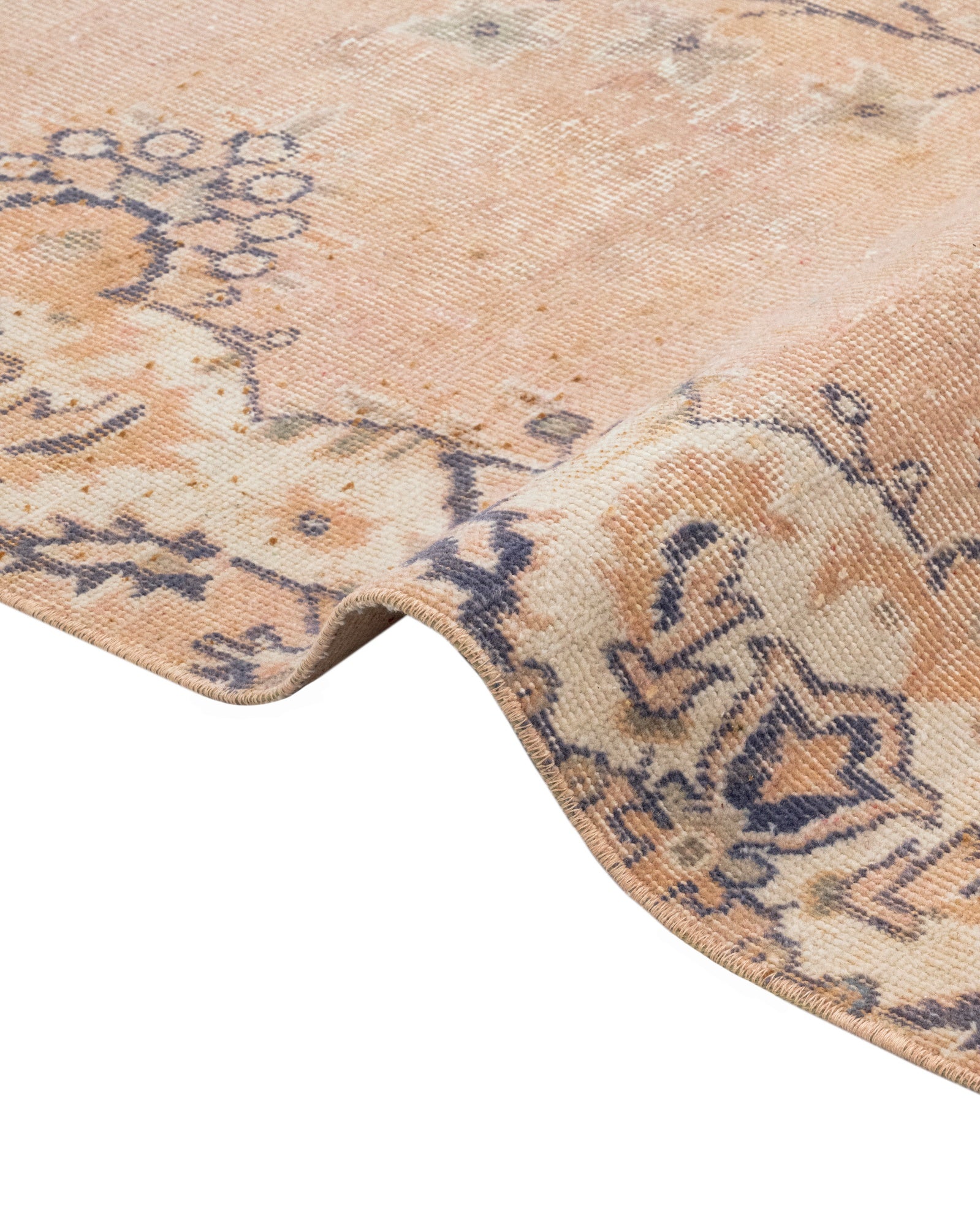 Vintage Bej Göbekli Yün ve Pamuk El Dokuma Halı 145x367 Şark Halı