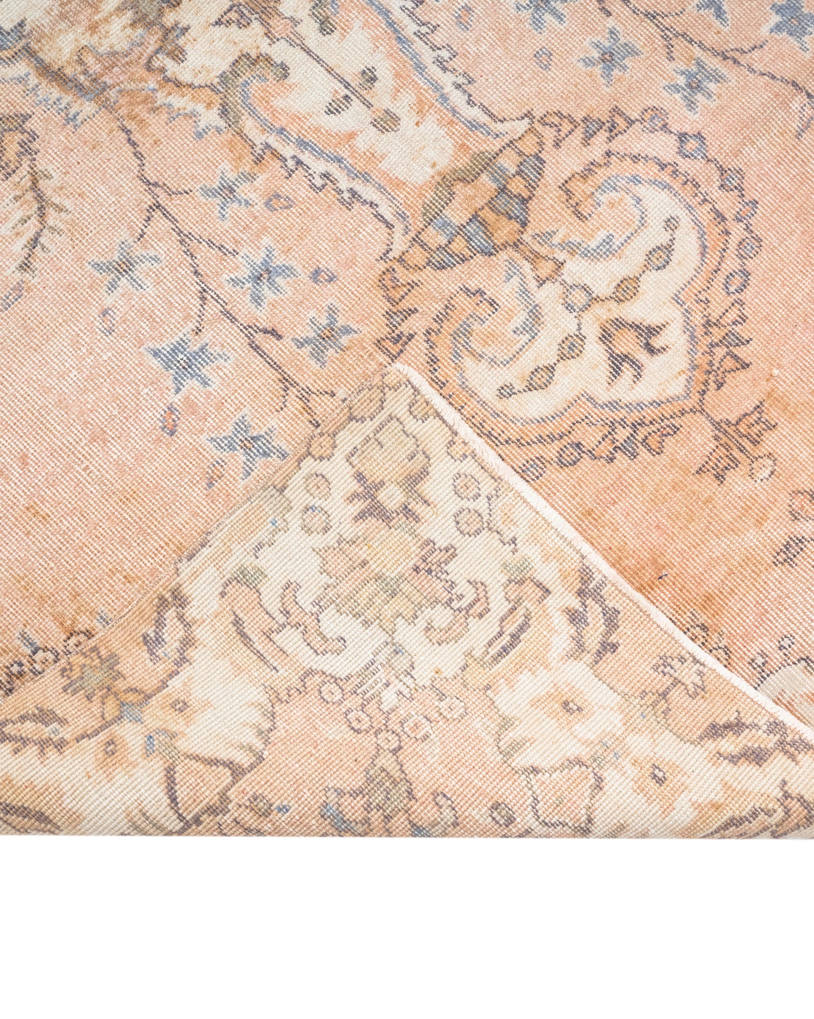 Vintage Bej Göbekli Yün ve Pamuk El Dokuma Halı 145x367 Şark Halı