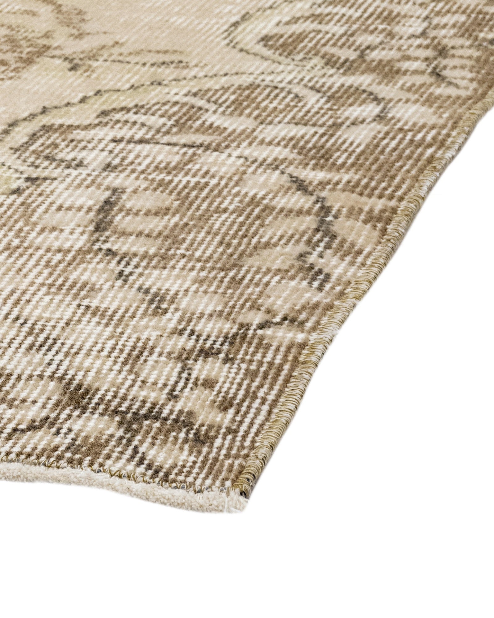 Vintage Bej Göbekli Yün ve Pamuk El Dokuma Halı 180x257 Şark Halı